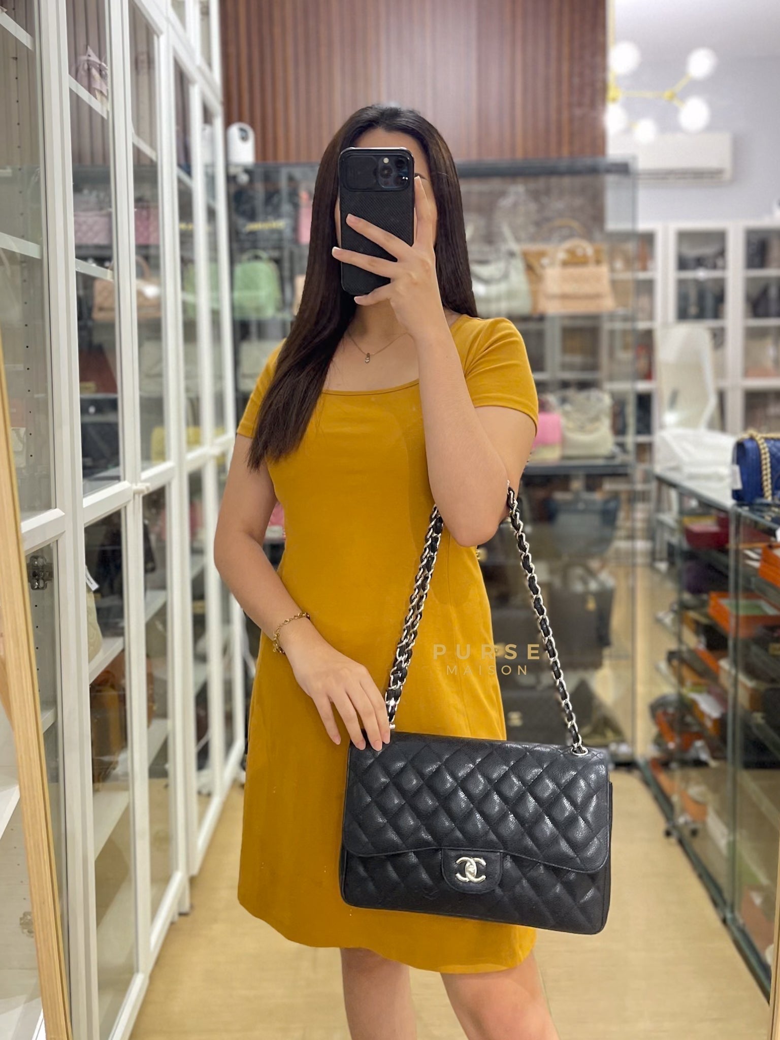 Classic Double Flap Jumbo in Black Caviar Leather in Gold Hardware (Series 19) | Purse Maison Luxury Bags Shop
