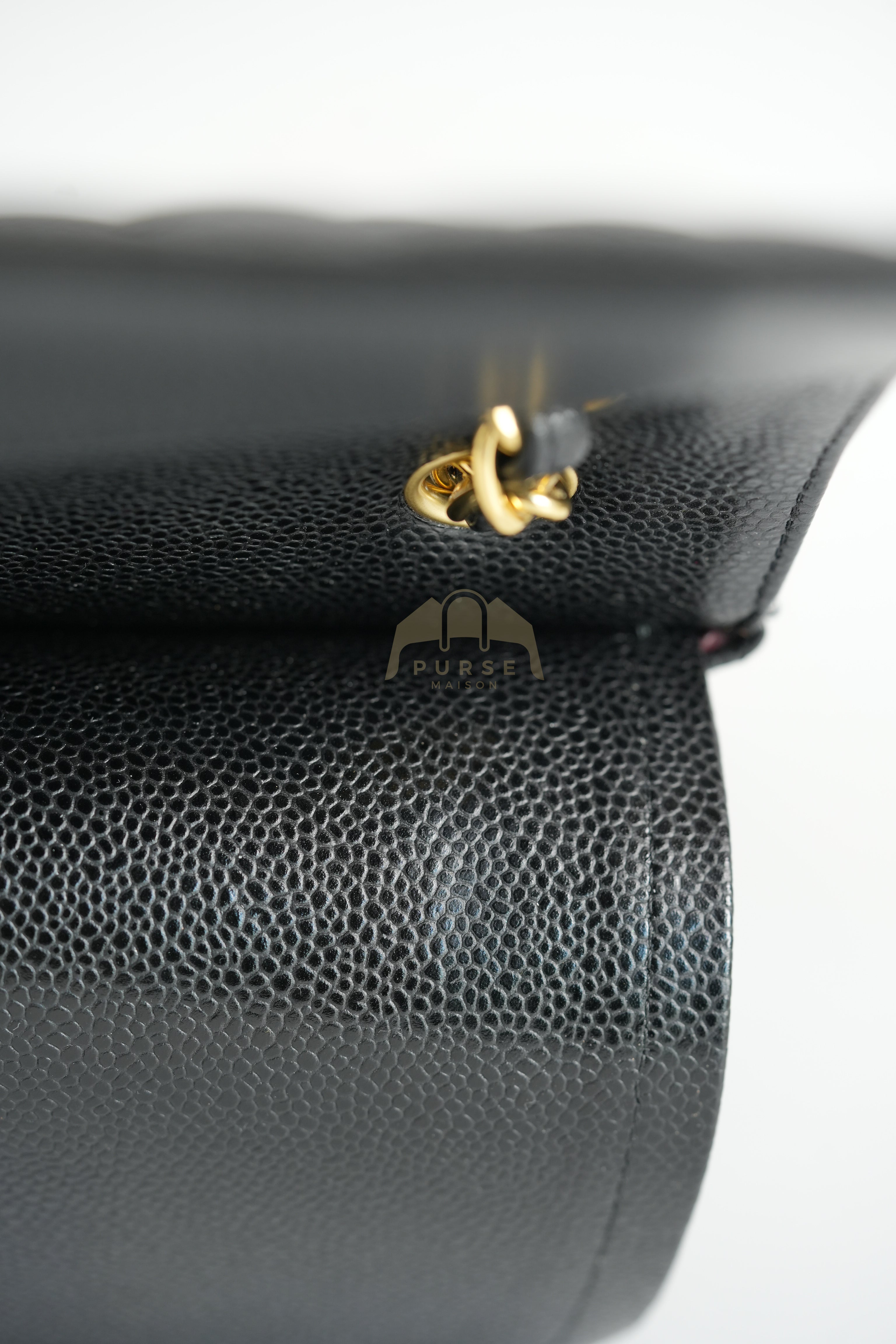 Classic Double Flap Jumbo in Black Quilted Caviar Leather and Gold Hardware Series 26 | Purse Maison Luxury Bags Shop
