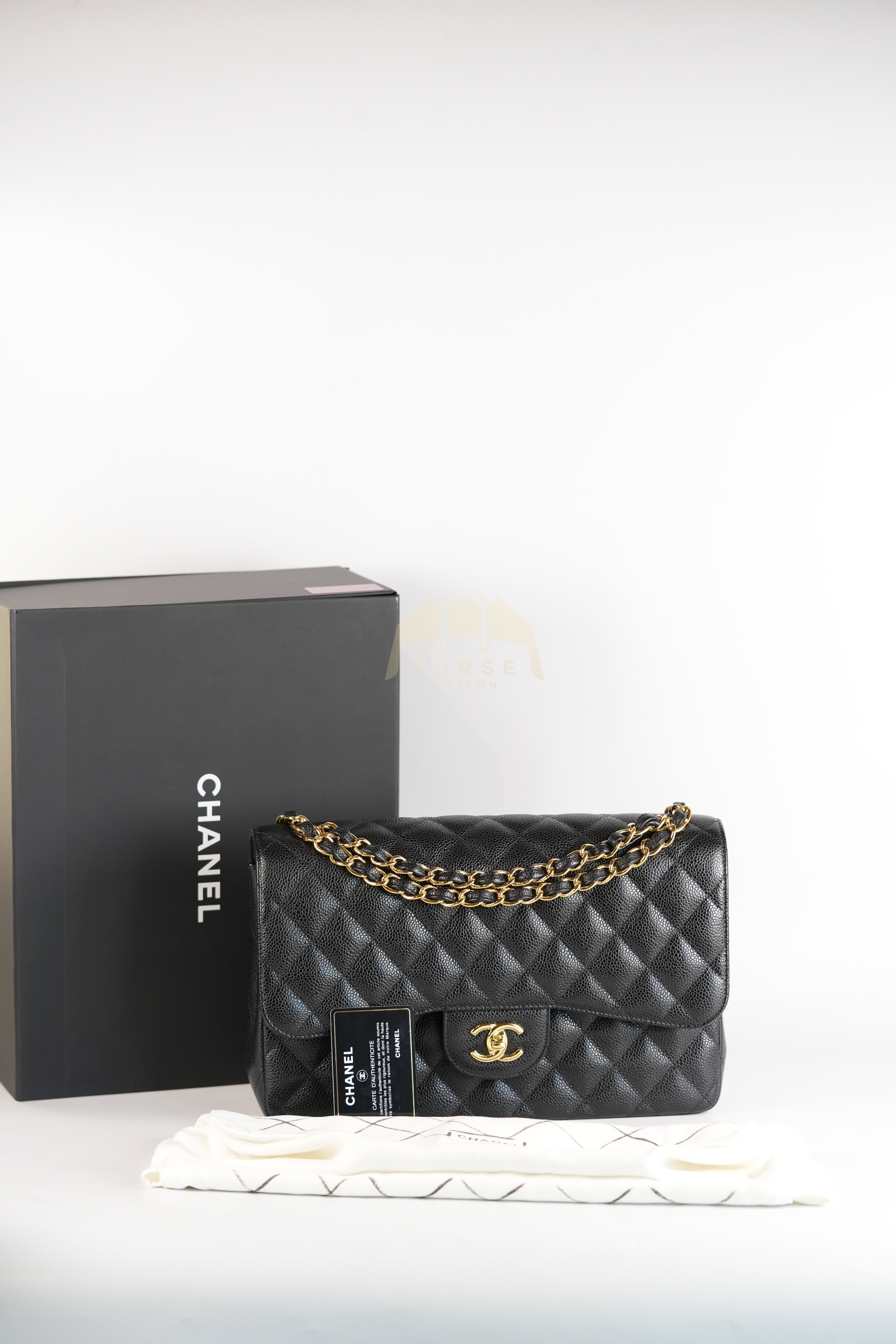 Classic Double Flap Jumbo in Black Quilted Caviar Leather and Gold Hardware Series 26 | Purse Maison Luxury Bags Shop