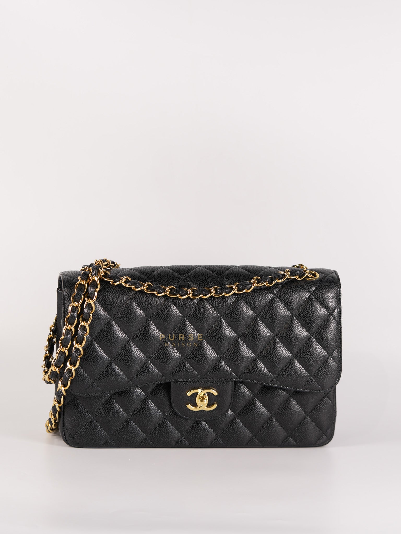 Classic Double Flap Jumbo in Black Quilted Caviar Leather and Gold Hardware Series 29 | Purse Maison Luxury Bags Shop