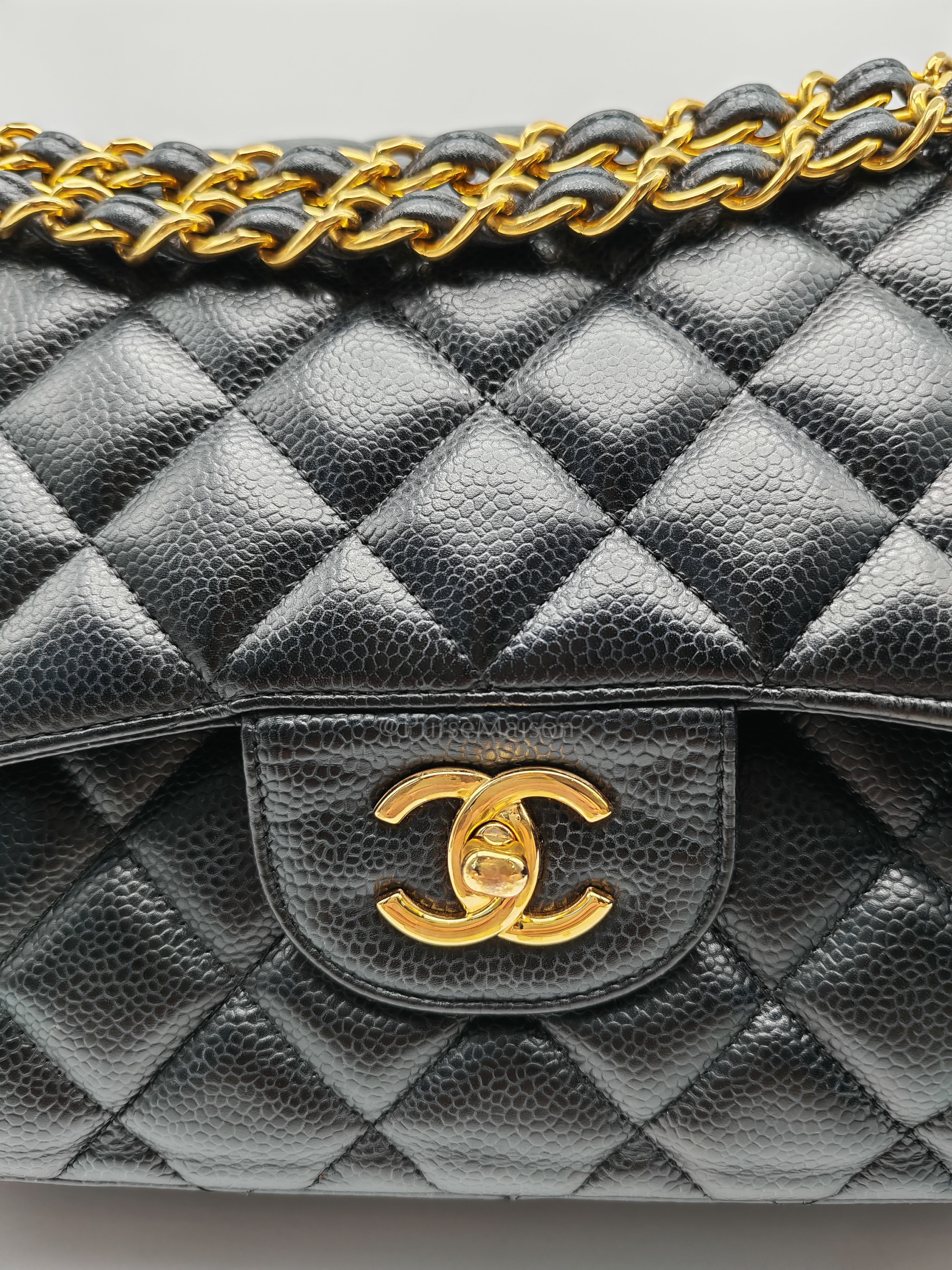 Classic Double Flap Jumbo in Black Quilted Caviar Leather & Gold Hardware Series 16 | Purse Maison Luxury Bags Shop