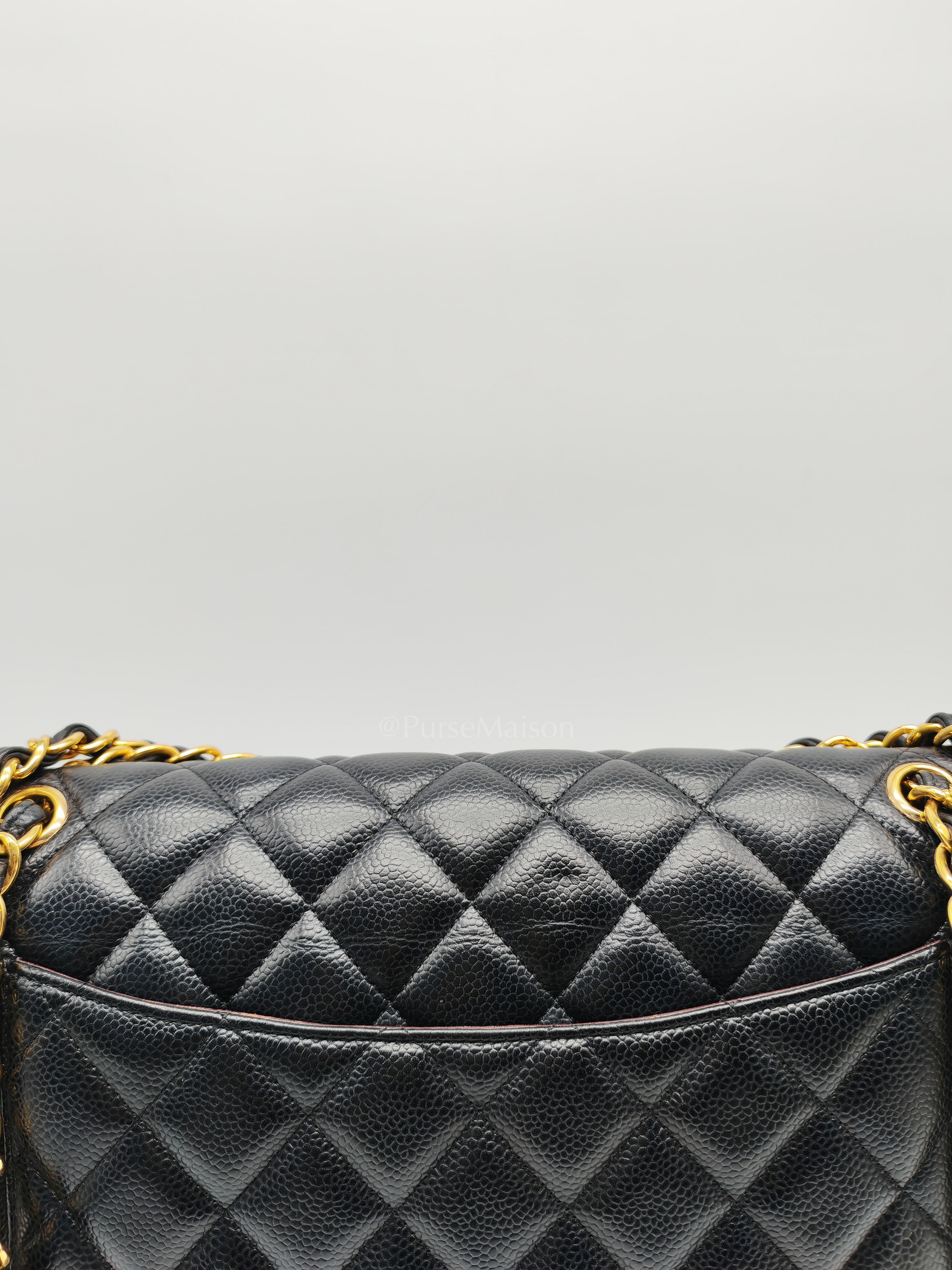 Classic Double Flap Jumbo in Black Quilted Caviar Leather & Gold Hardware Series 16 | Purse Maison Luxury Bags Shop