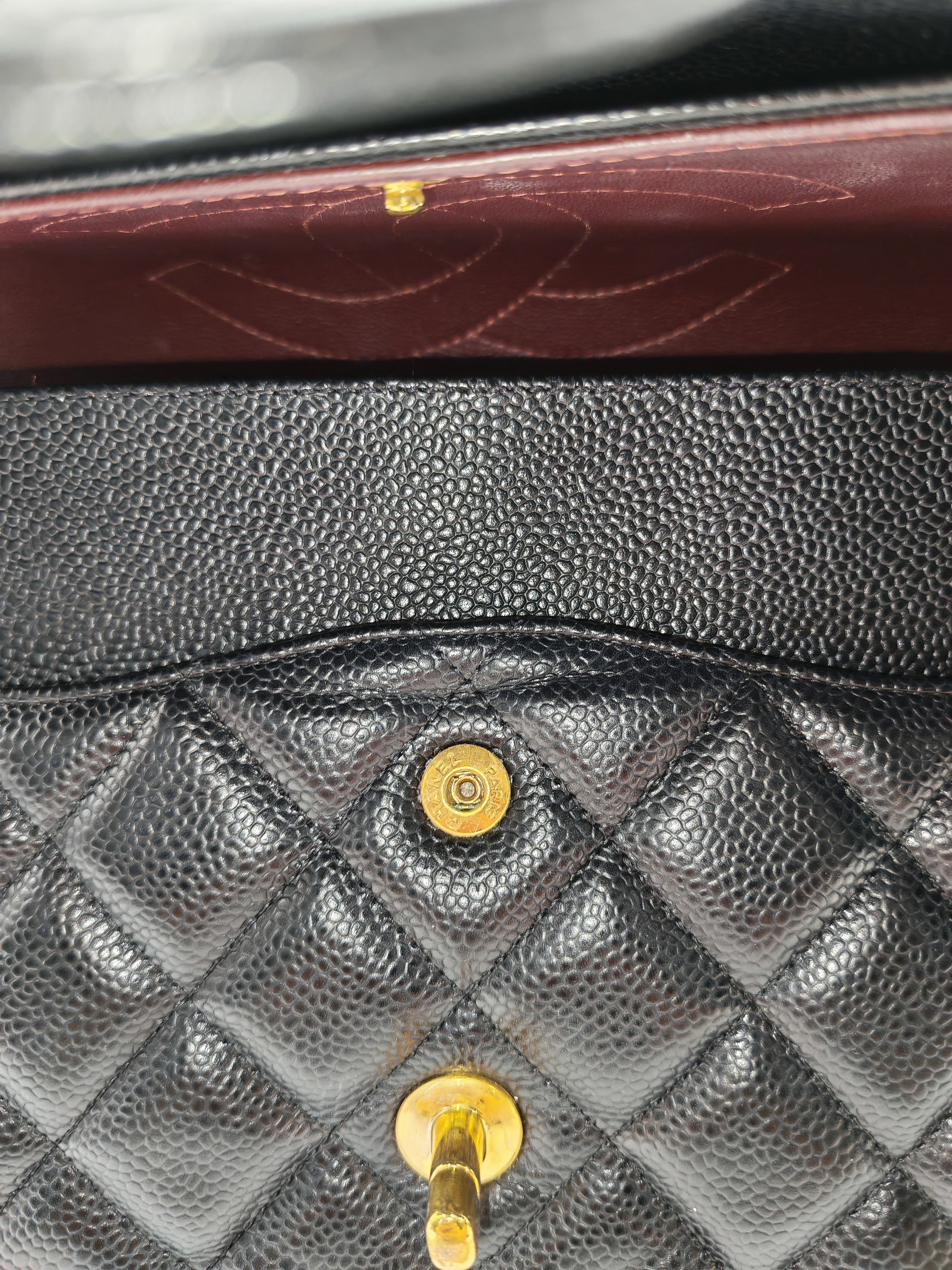 Classic Double Flap Jumbo in Black Quilted Caviar Leather & Gold Hardware Series 16 | Purse Maison Luxury Bags Shop