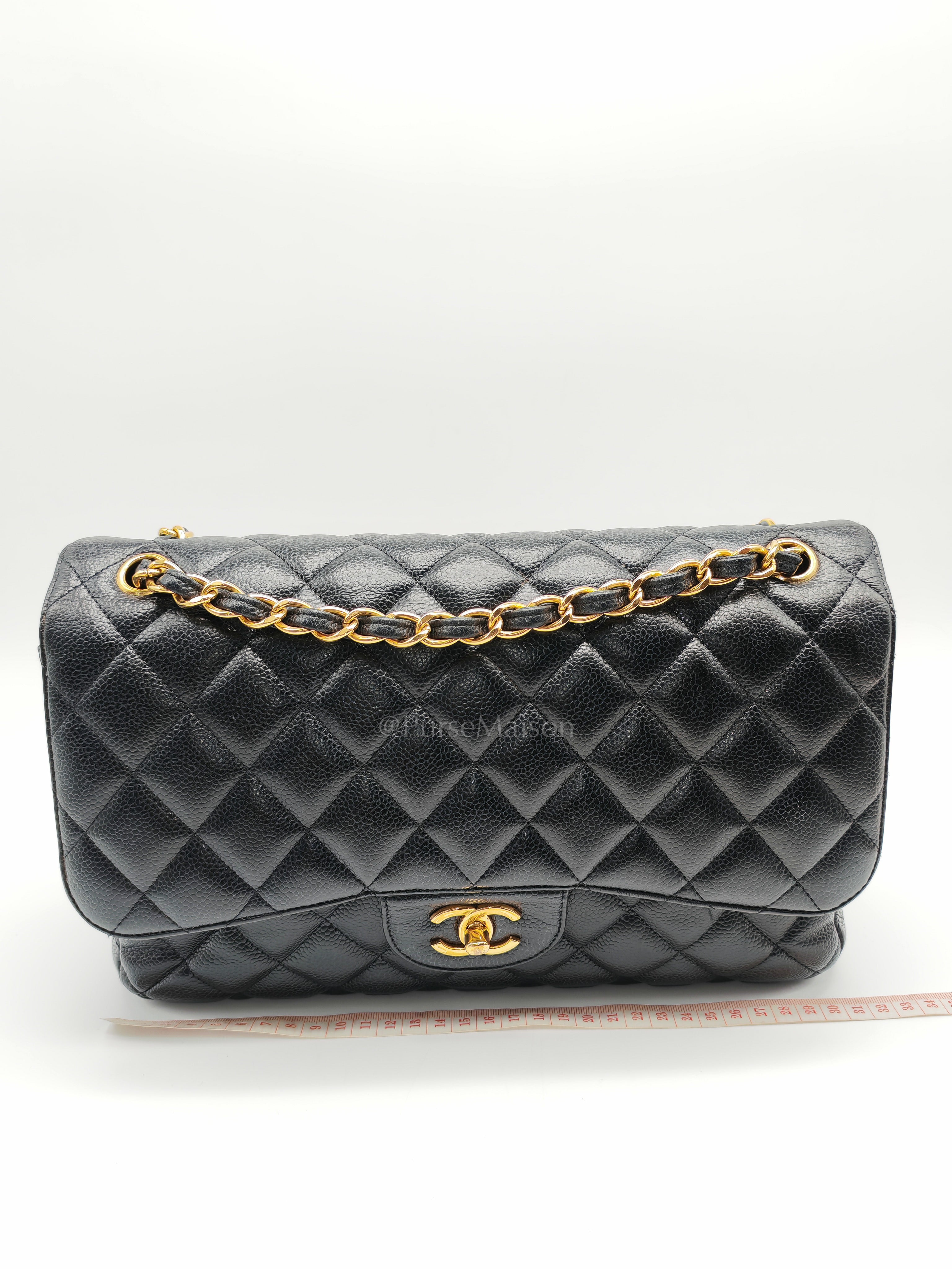 Classic Double Flap Jumbo in Black Quilted Caviar Leather & Gold Hardware Series 16 | Purse Maison Luxury Bags Shop