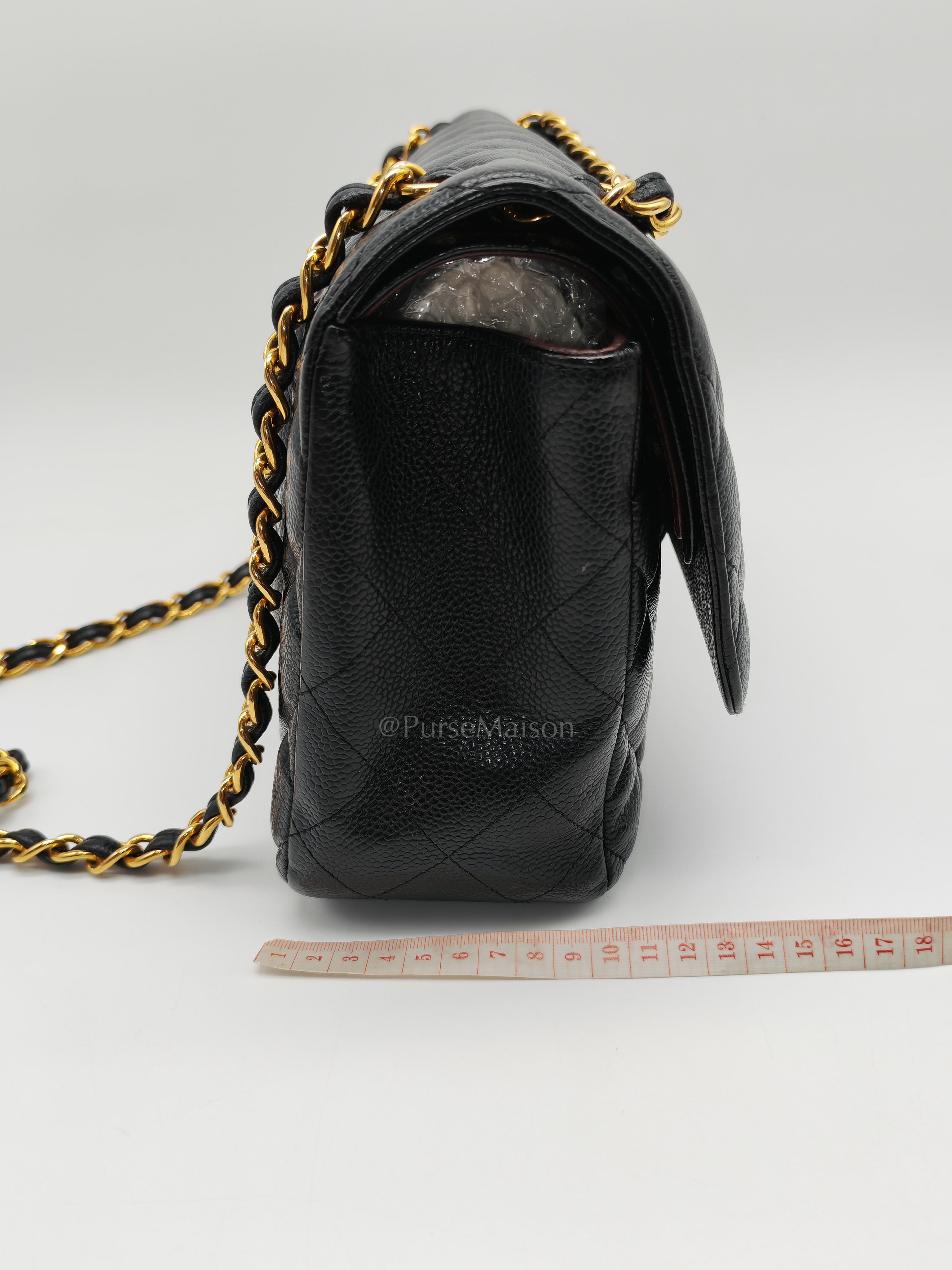 Classic Double Flap Jumbo in Black Quilted Caviar Leather & Gold Hardware Series 16 | Purse Maison Luxury Bags Shop