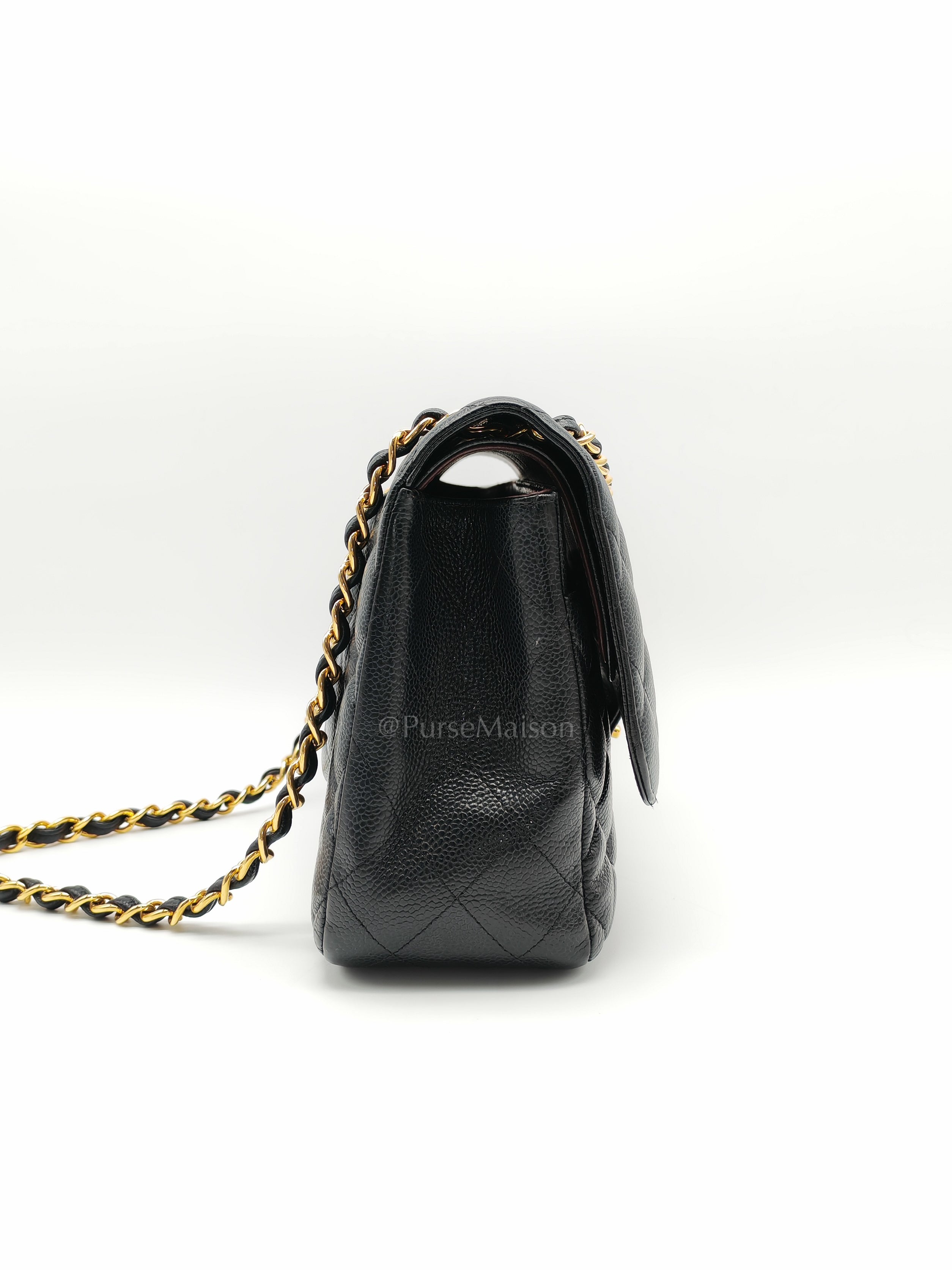 Classic Double Flap Jumbo in Black Quilted Caviar Leather & Gold Hardware Series 16 | Purse Maison Luxury Bags Shop