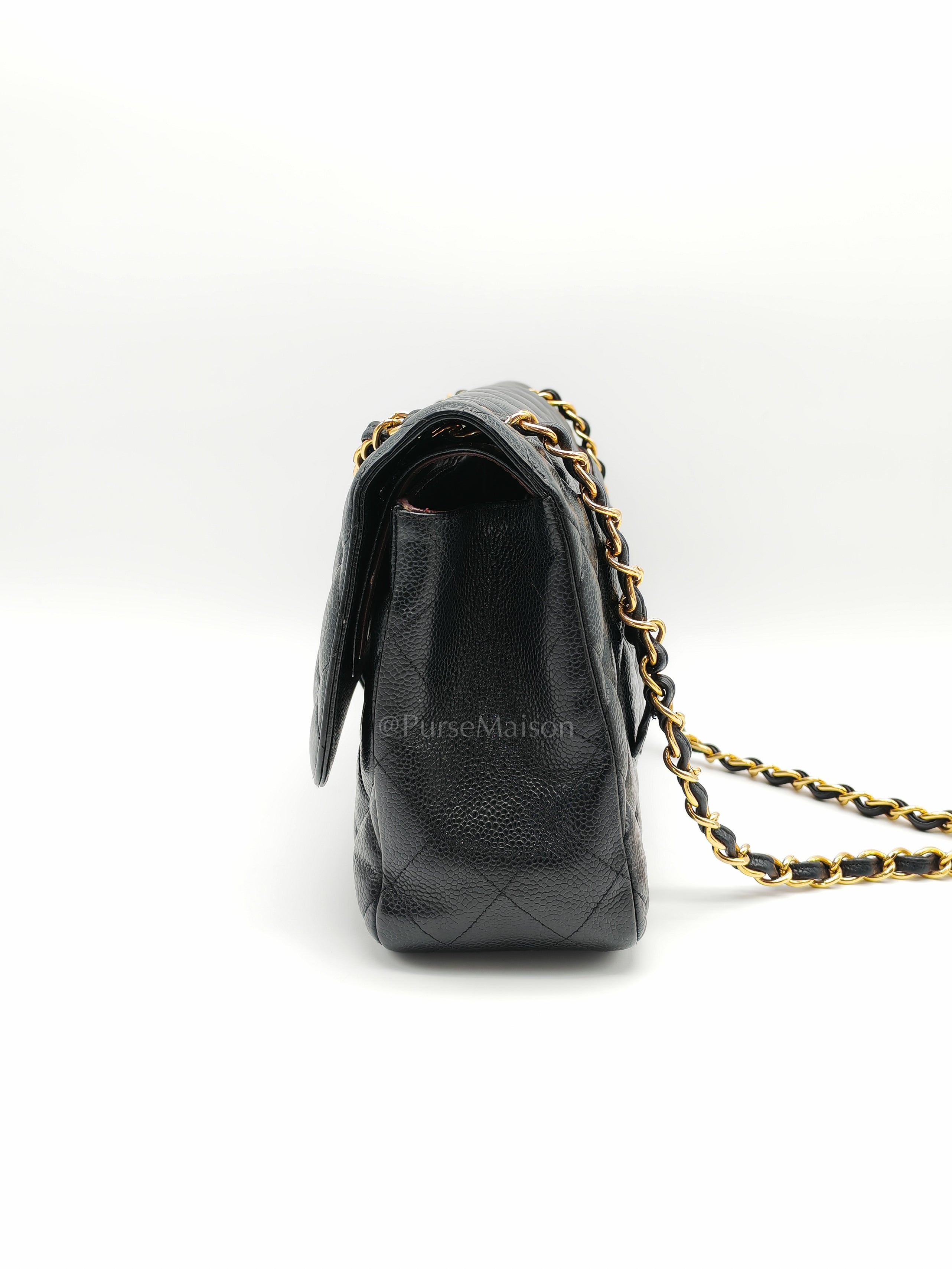 Classic Double Flap Jumbo in Black Quilted Caviar Leather & Gold Hardware Series 16 | Purse Maison Luxury Bags Shop