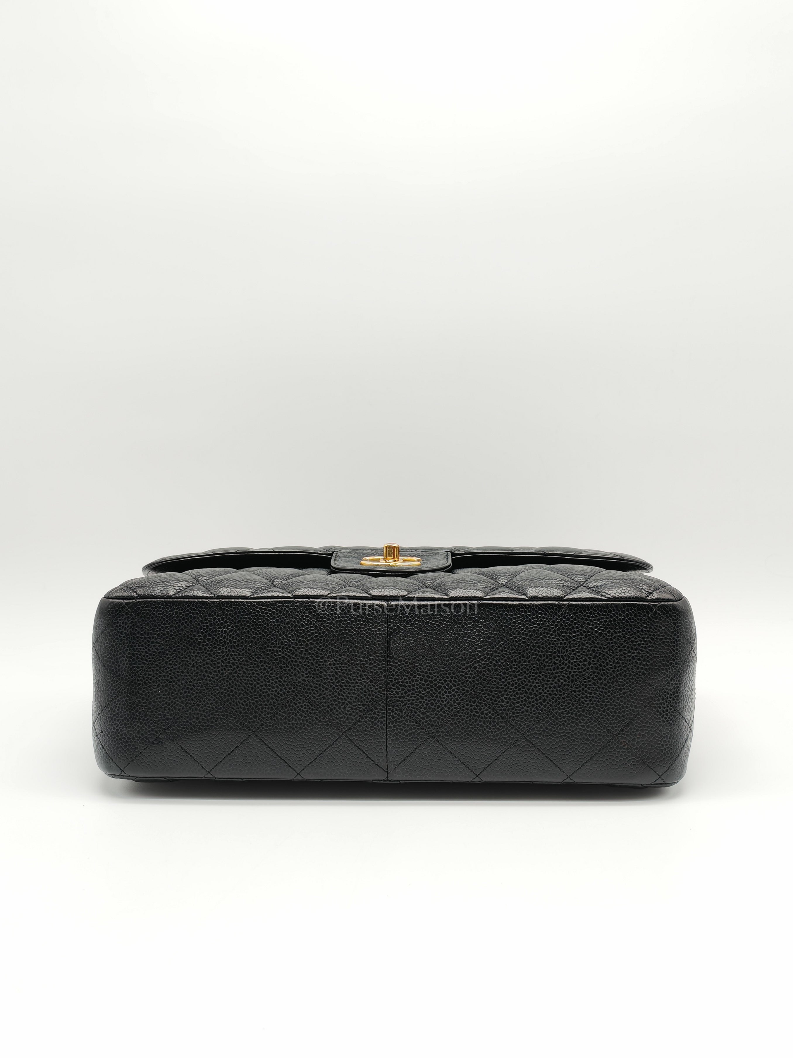 Classic Double Flap Jumbo in Black Quilted Caviar Leather & Gold Hardware Series 16 | Purse Maison Luxury Bags Shop