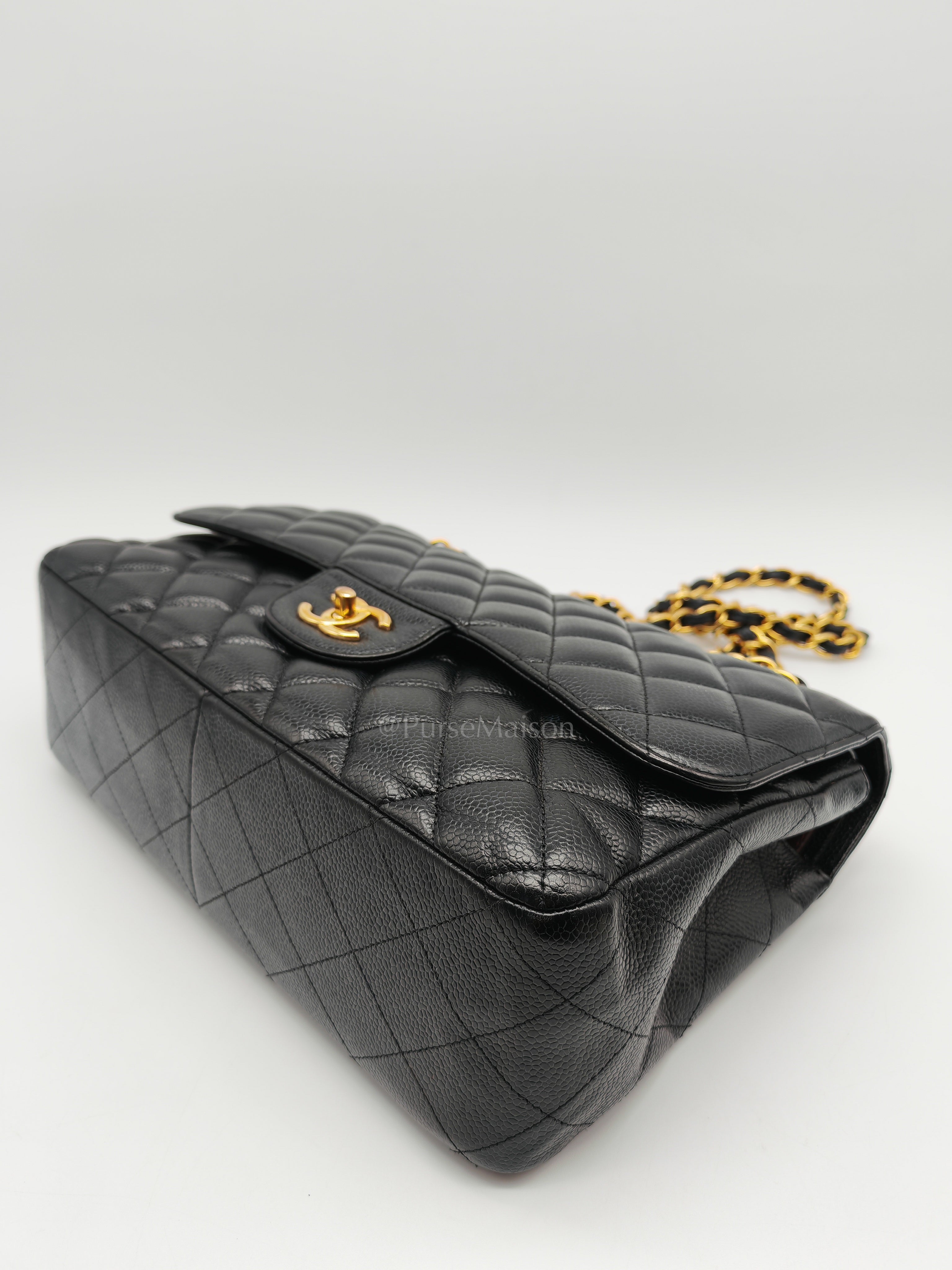 Classic Double Flap Jumbo in Black Quilted Caviar Leather & Gold Hardware Series 16 | Purse Maison Luxury Bags Shop