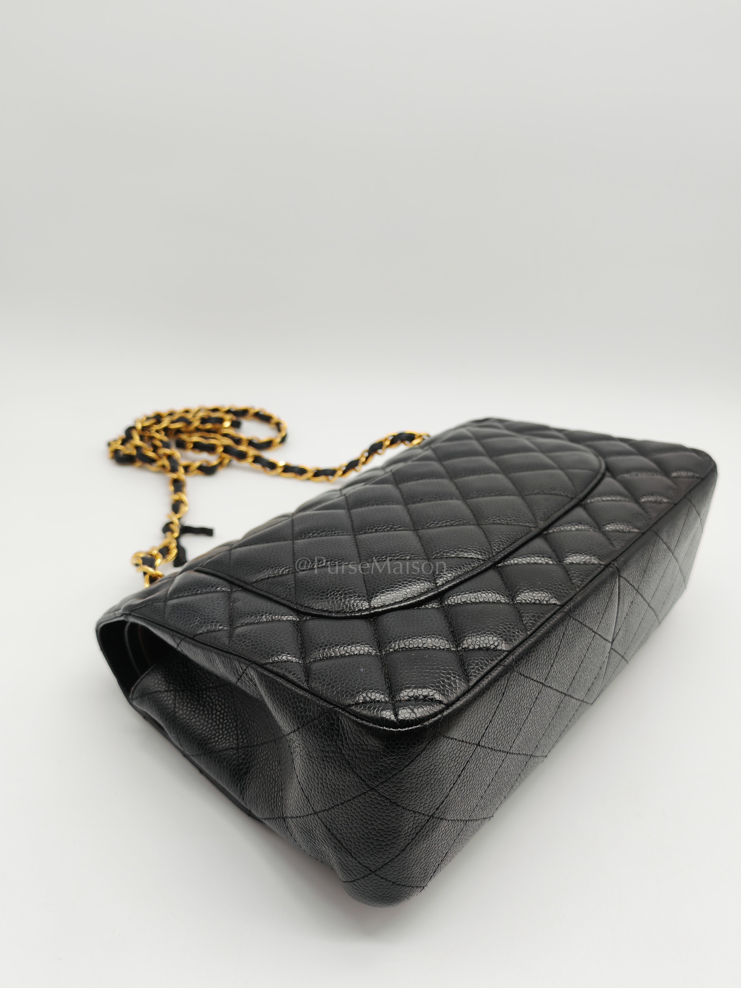 Classic Double Flap Jumbo in Black Quilted Caviar Leather & Gold Hardware Series 16 | Purse Maison Luxury Bags Shop