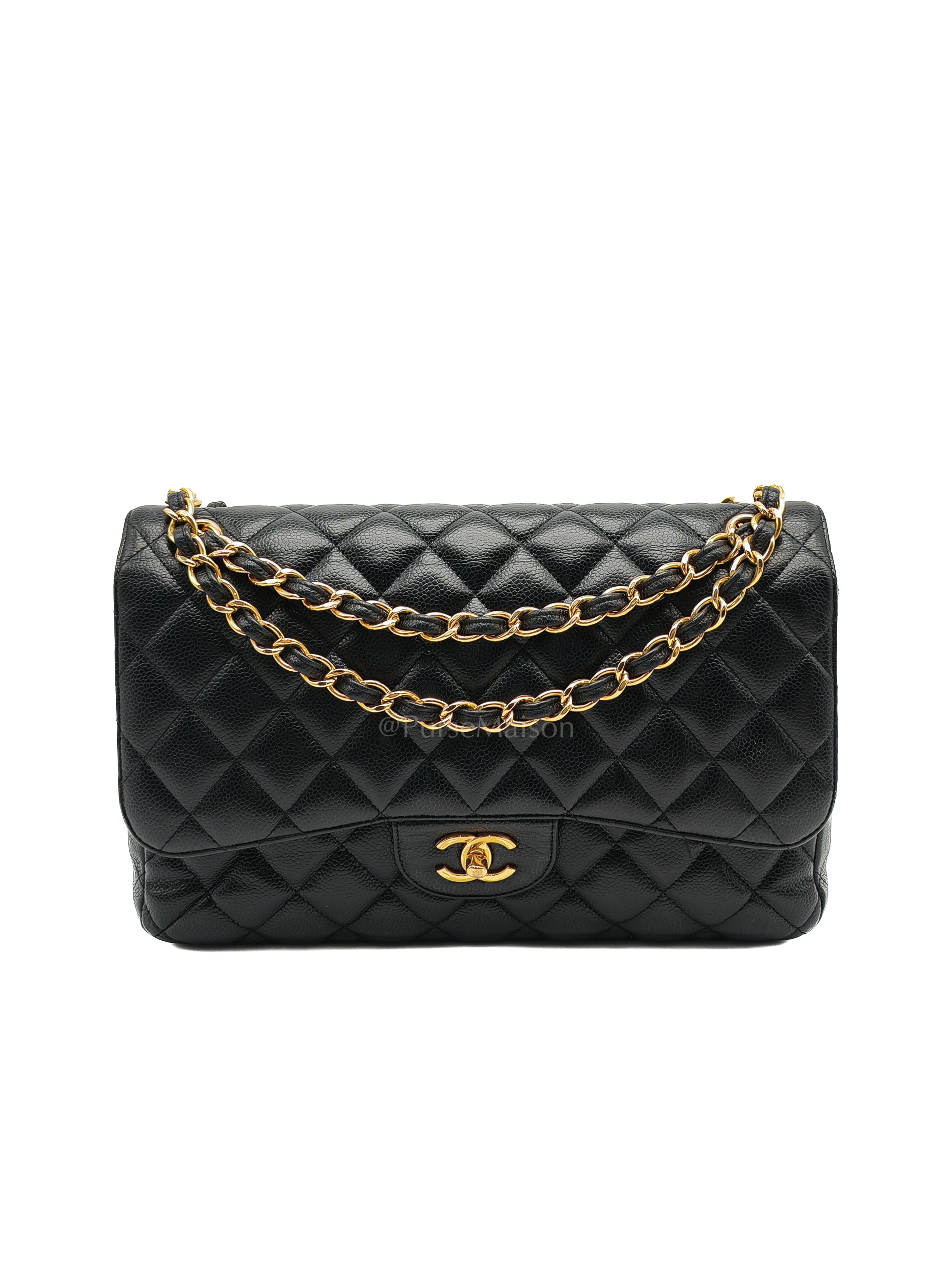 Classic Double Flap Jumbo in Black Quilted Caviar Leather & Gold Hardware Series 16 | Purse Maison Luxury Bags Shop