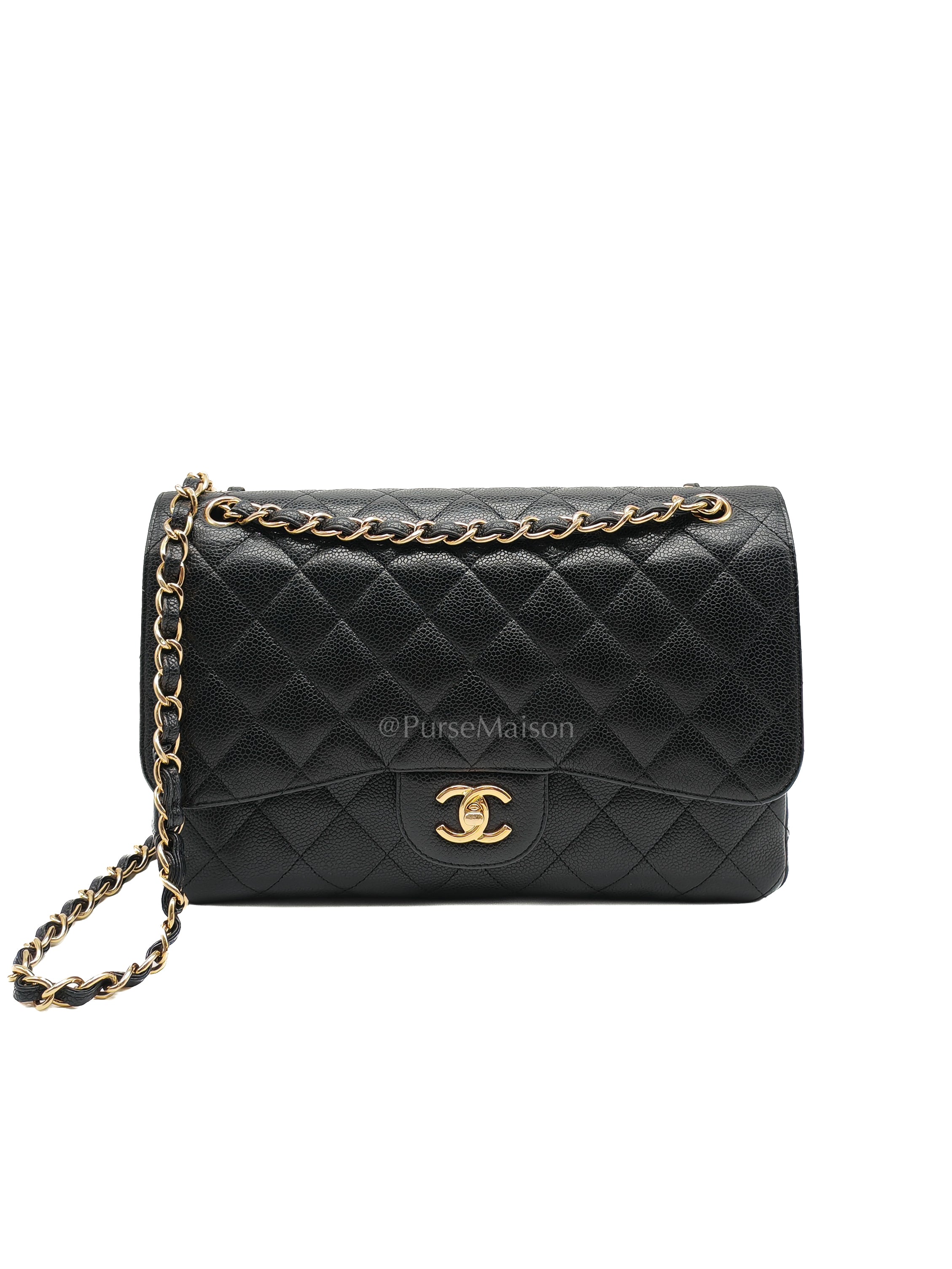 Classic Double Flap Jumbo in Black Quilted Caviar Leather & Gold Hardware Series 18 | Purse Maison Luxury Bags Shop
