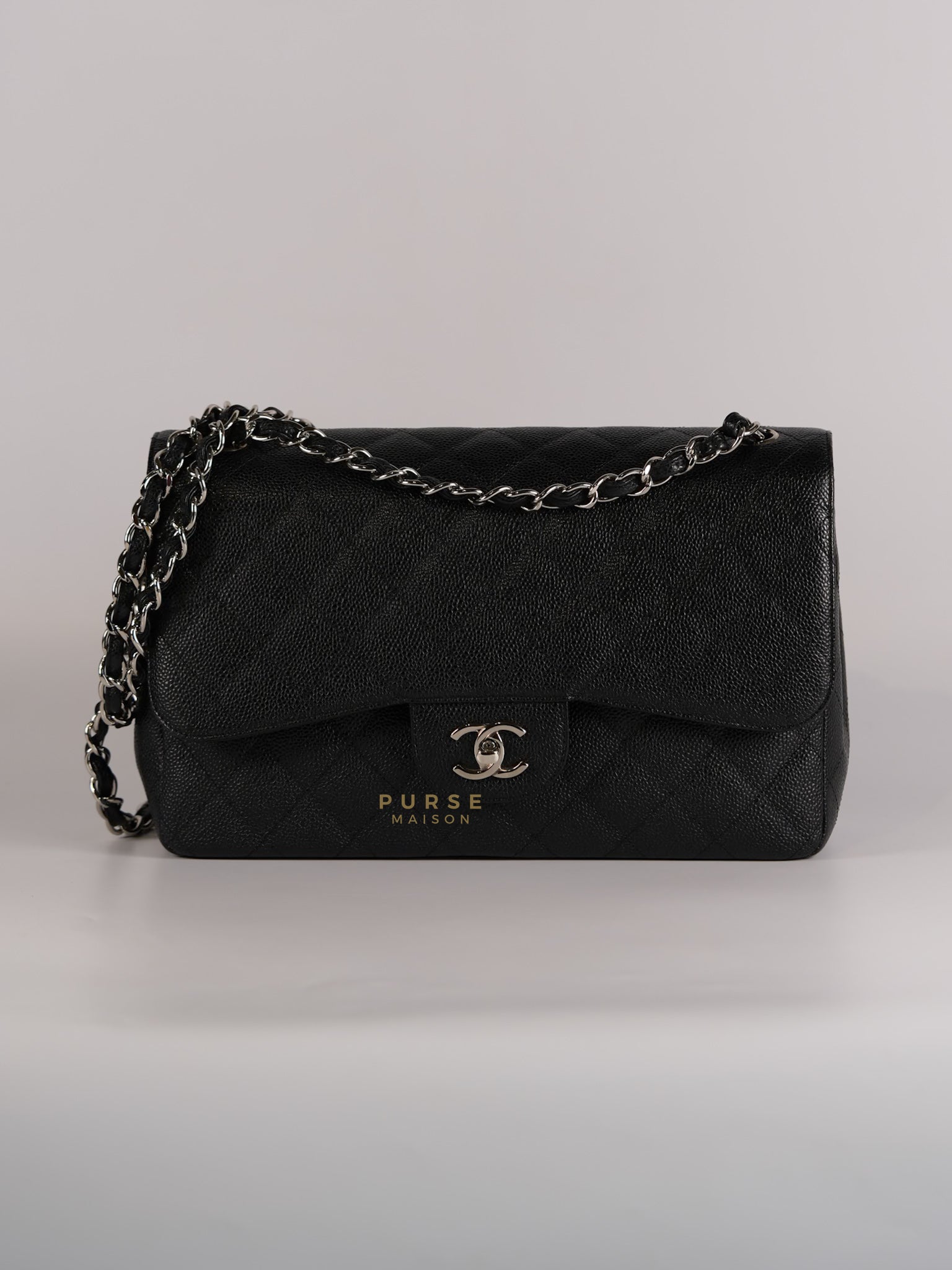 Classic Double Flap Jumbo in Black Quilted Caviar Leather Silver Hardware Series 17 | Purse Maison Luxury Bags Shop