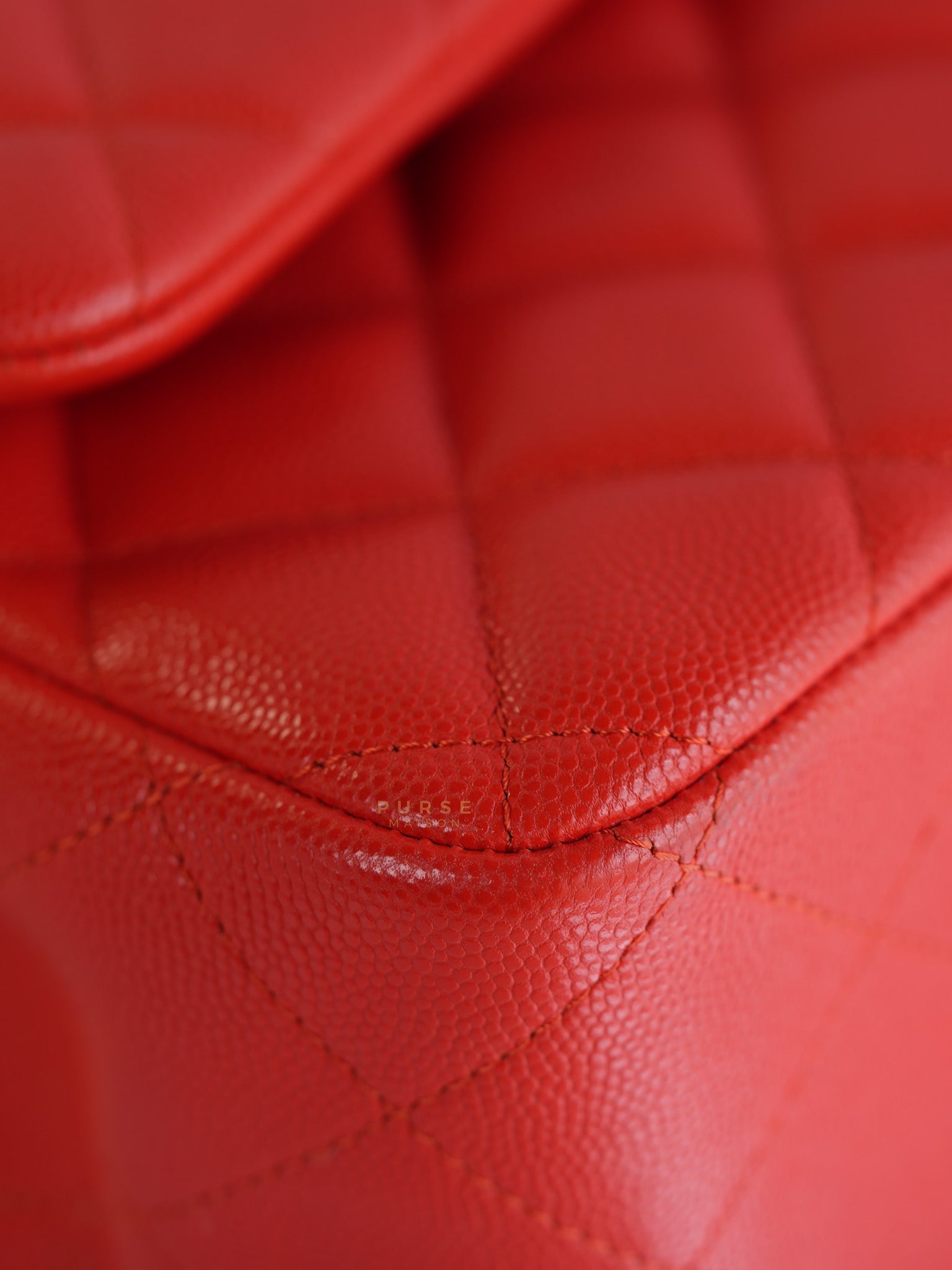 Classic Double Flap Jumbo in Dark Coral Caviar Leather Light Gold Hardware(Series 27) | Purse Maison Luxury Bags Shop