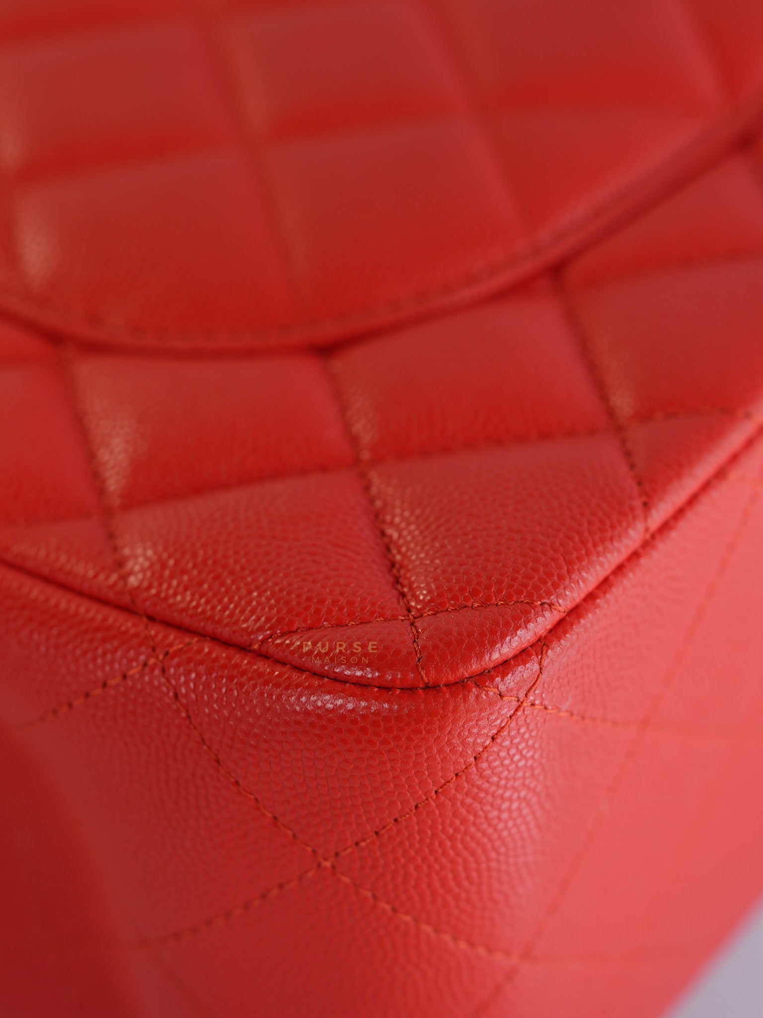 Classic Double Flap Jumbo in Dark Coral Caviar Leather Light Gold Hardware(Series 27) | Purse Maison Luxury Bags Shop