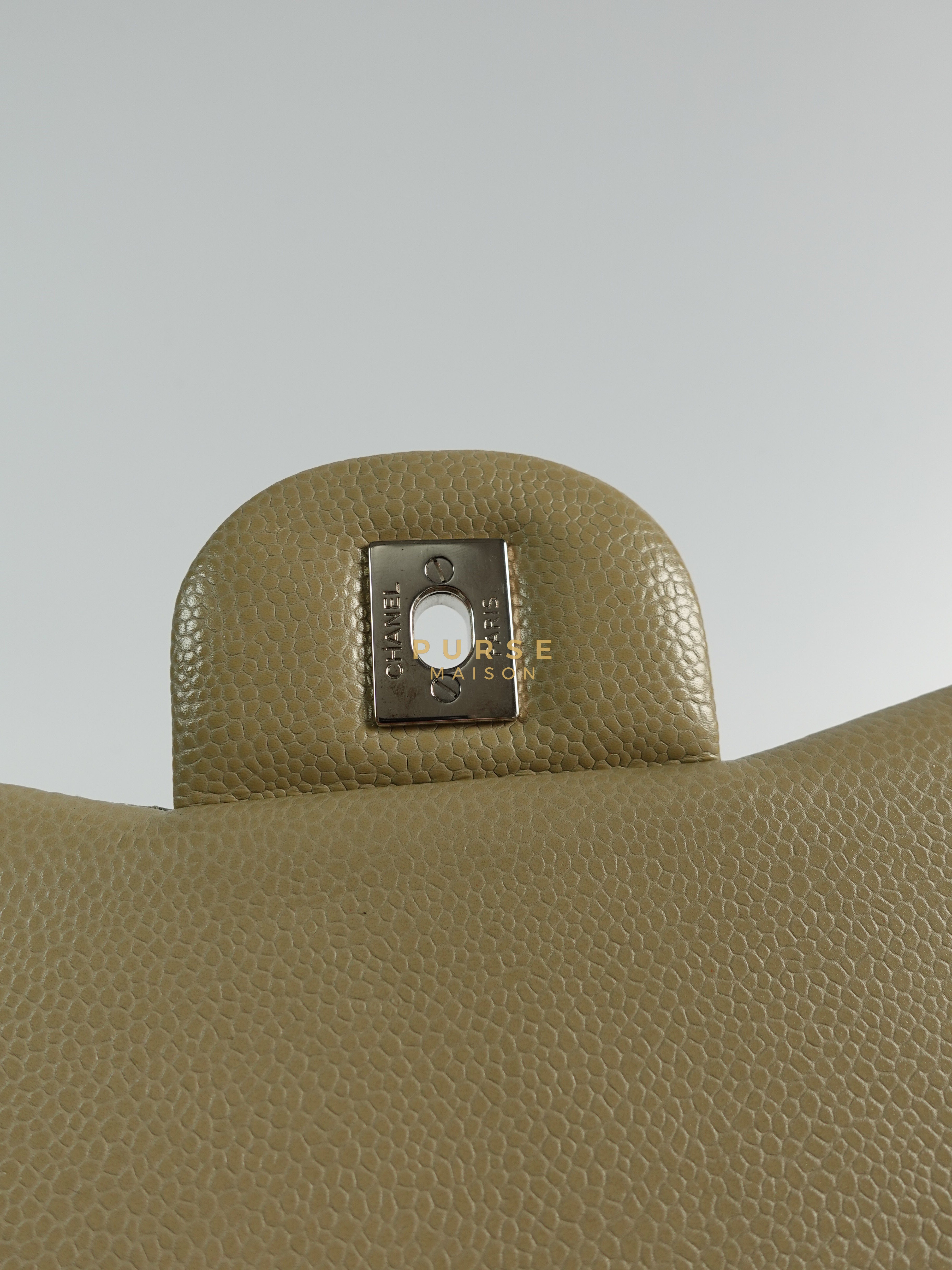 Classic Double Flap Jumbo in Olive Green Caviar Leather & Silver Hardware Series 19 | Purse Maison Luxury Bags Shop