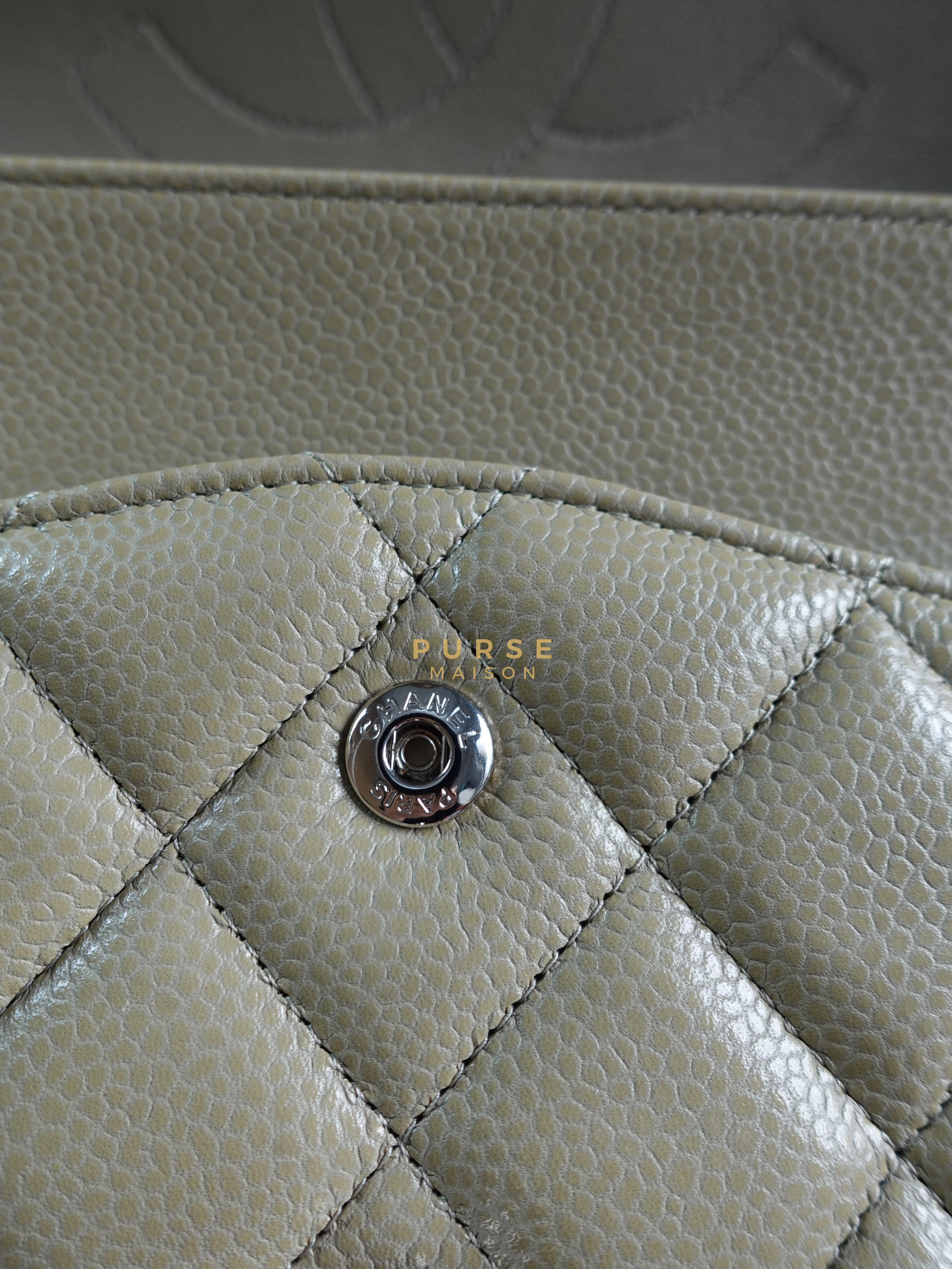 Classic Double Flap Jumbo in Olive Green Caviar Leather & Silver Hardware Series 19 | Purse Maison Luxury Bags Shop