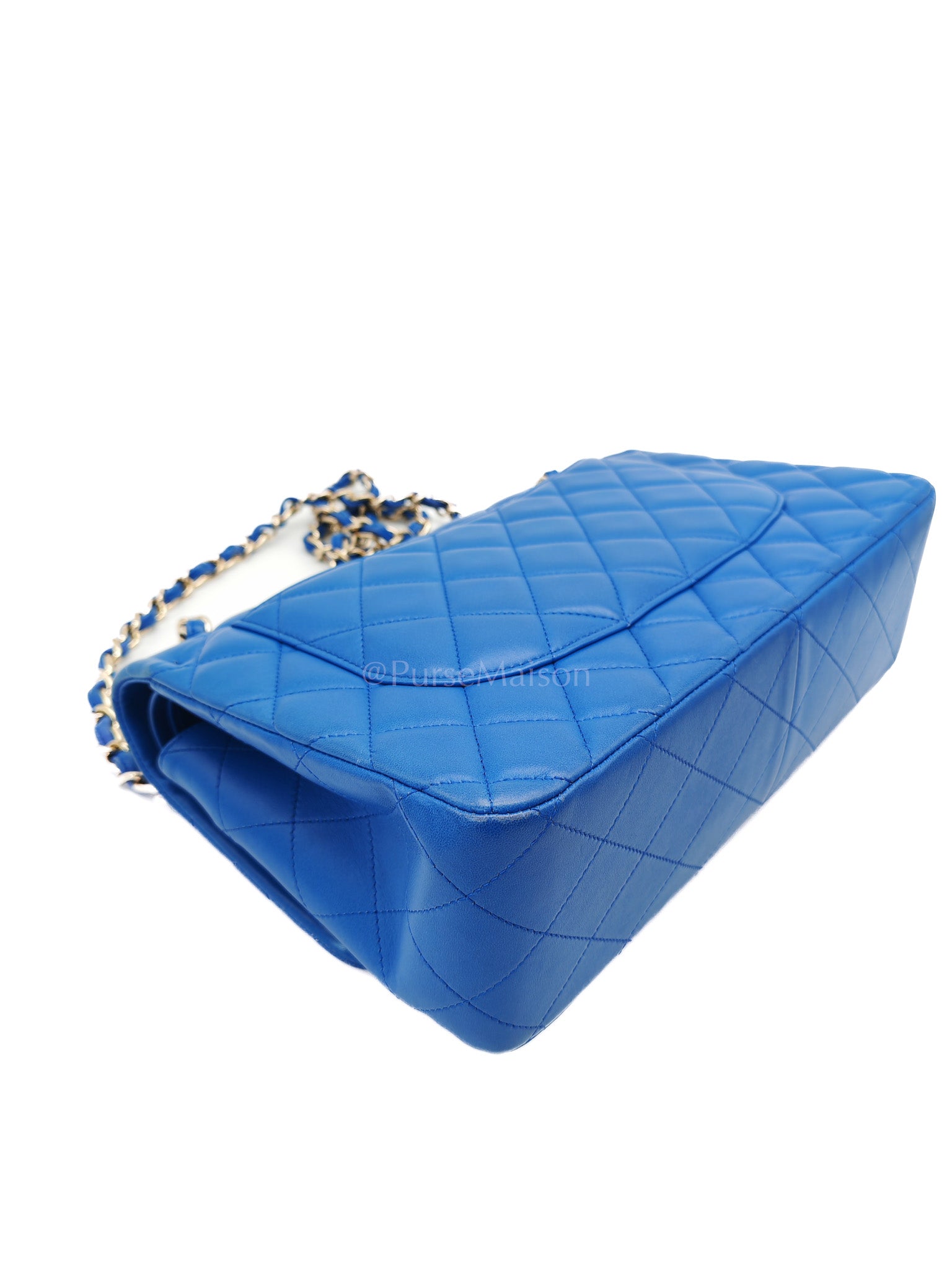 Classic Double Flap Jumbo in Royal Blue Quilted Lambskin Leather and Light Gold Hardware Series 21 | Purse Maison Luxury Bags Shop