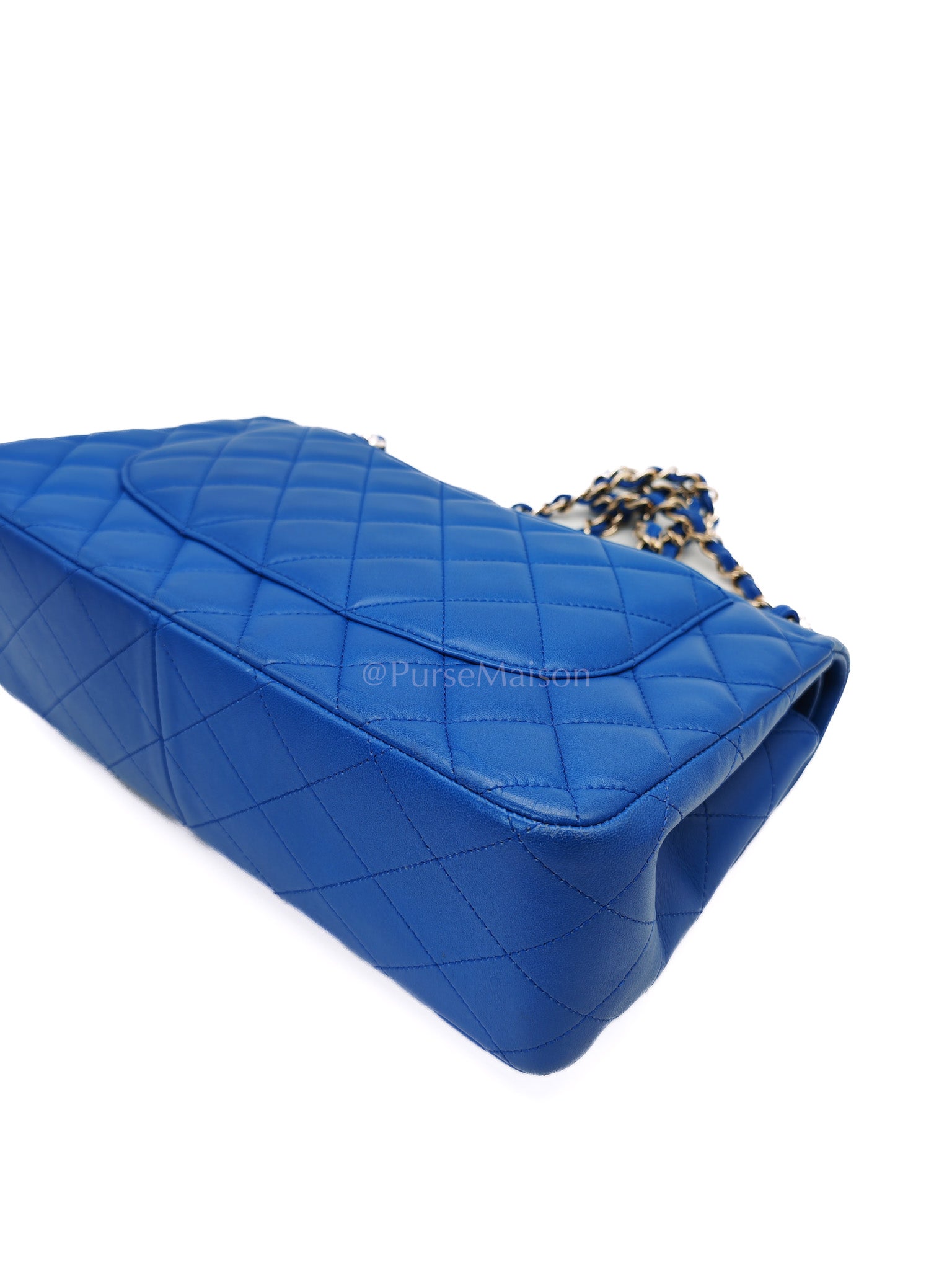 Classic Double Flap Jumbo in Royal Blue Quilted Lambskin Leather and Light Gold Hardware Series 21 | Purse Maison Luxury Bags Shop