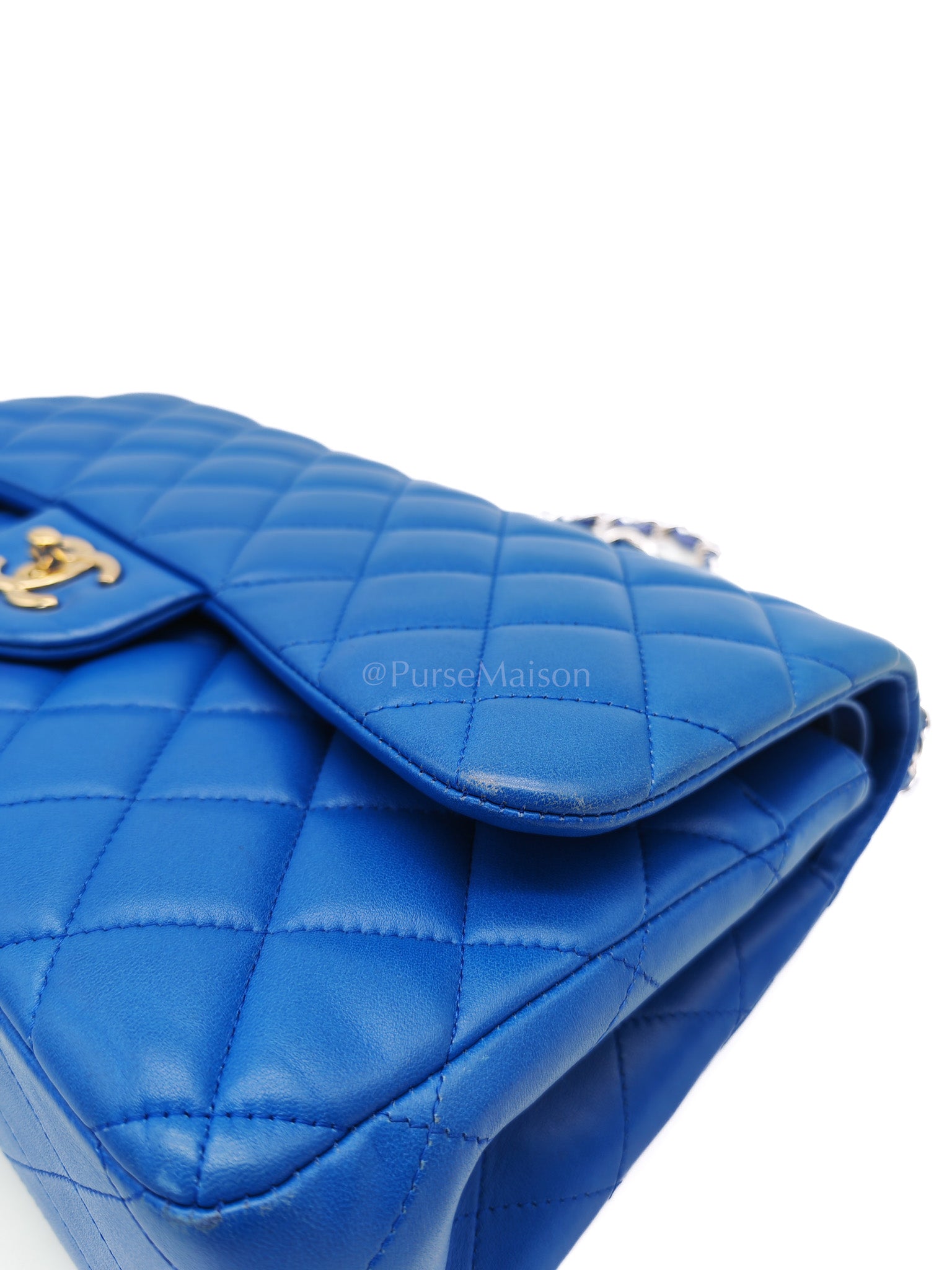 Classic Double Flap Jumbo in Royal Blue Quilted Lambskin Leather and Light Gold Hardware Series 21 | Purse Maison Luxury Bags Shop
