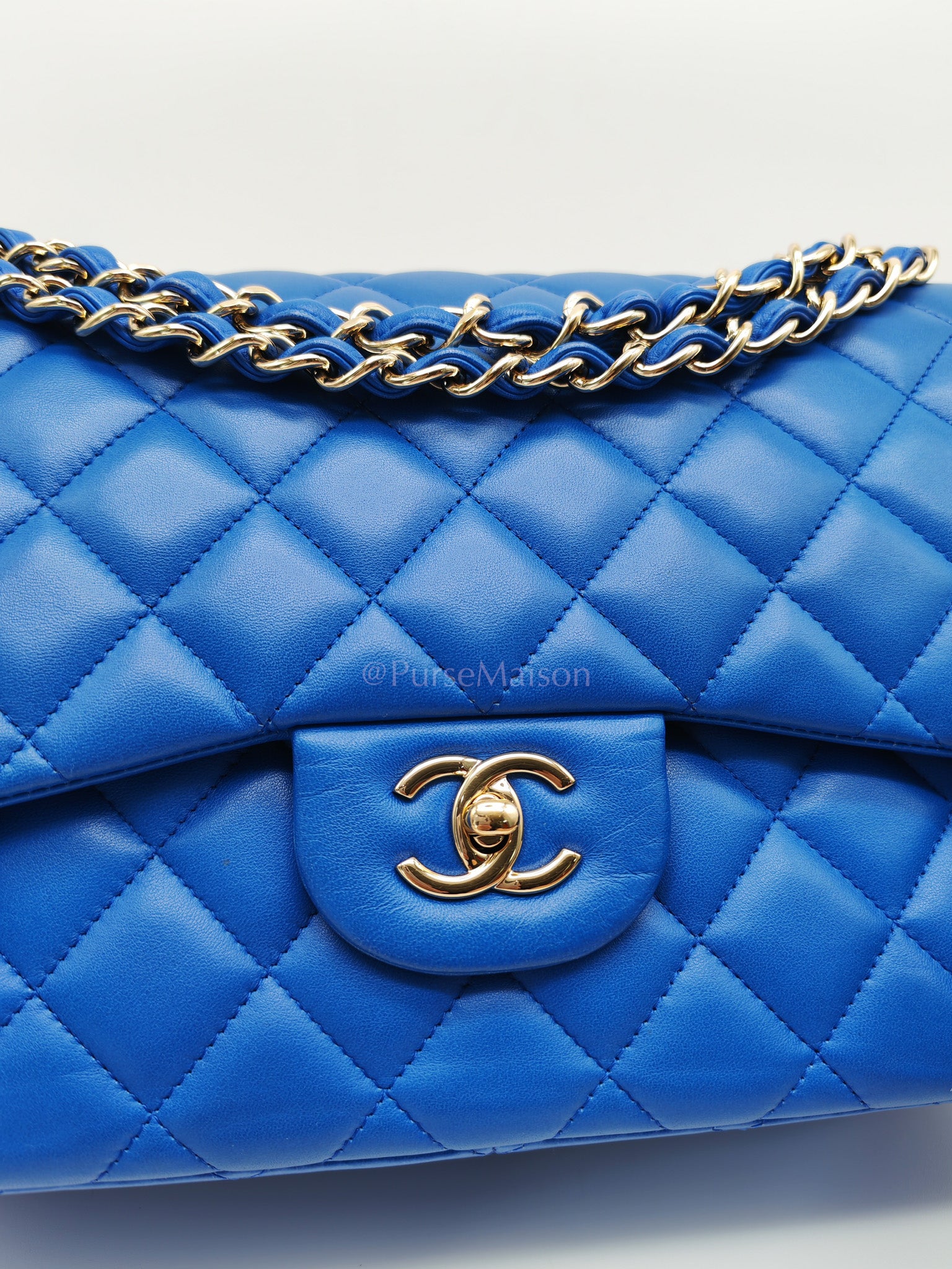 Classic Double Flap Jumbo in Royal Blue Quilted Lambskin Leather and Light Gold Hardware Series 21 | Purse Maison Luxury Bags Shop