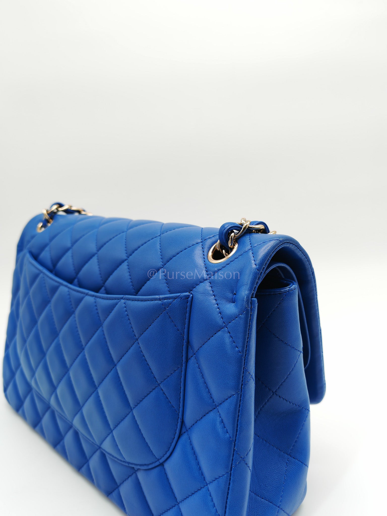 Classic Double Flap Jumbo in Royal Blue Quilted Lambskin Leather and Light Gold Hardware Series 21 | Purse Maison Luxury Bags Shop