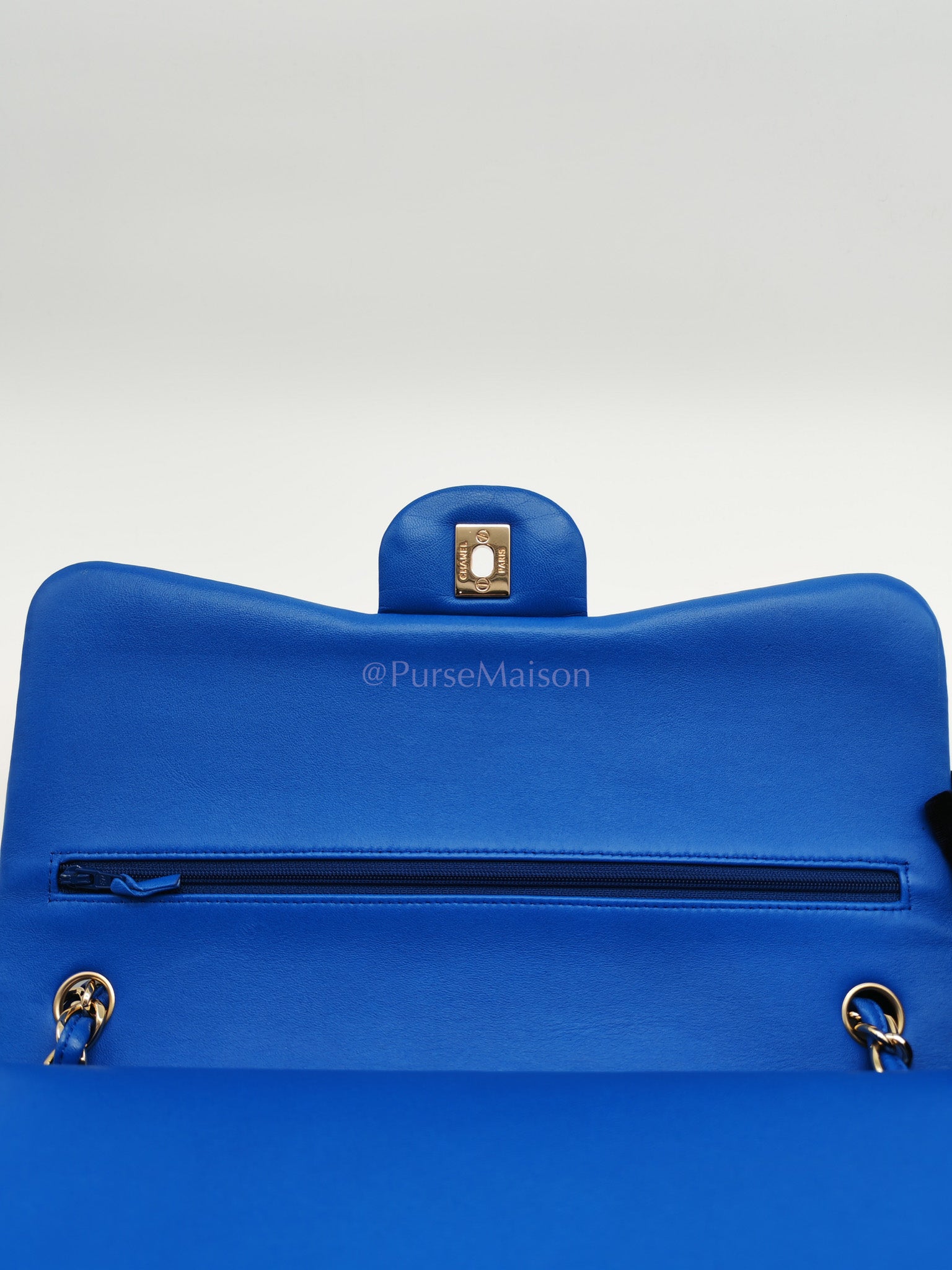 Classic Double Flap Jumbo in Royal Blue Quilted Lambskin Leather and Light Gold Hardware Series 21 | Purse Maison Luxury Bags Shop