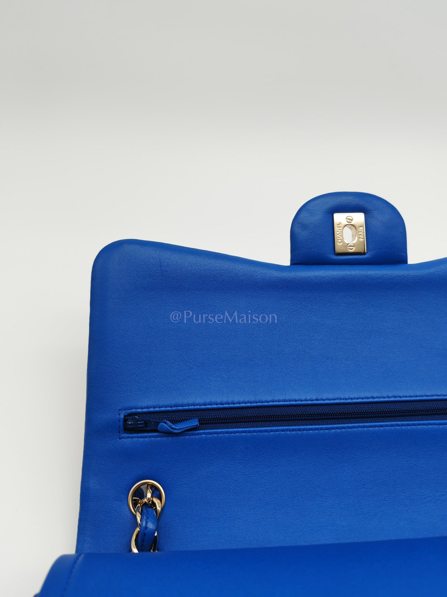 Classic Double Flap Jumbo in Royal Blue Quilted Lambskin Leather and Light Gold Hardware Series 21 | Purse Maison Luxury Bags Shop