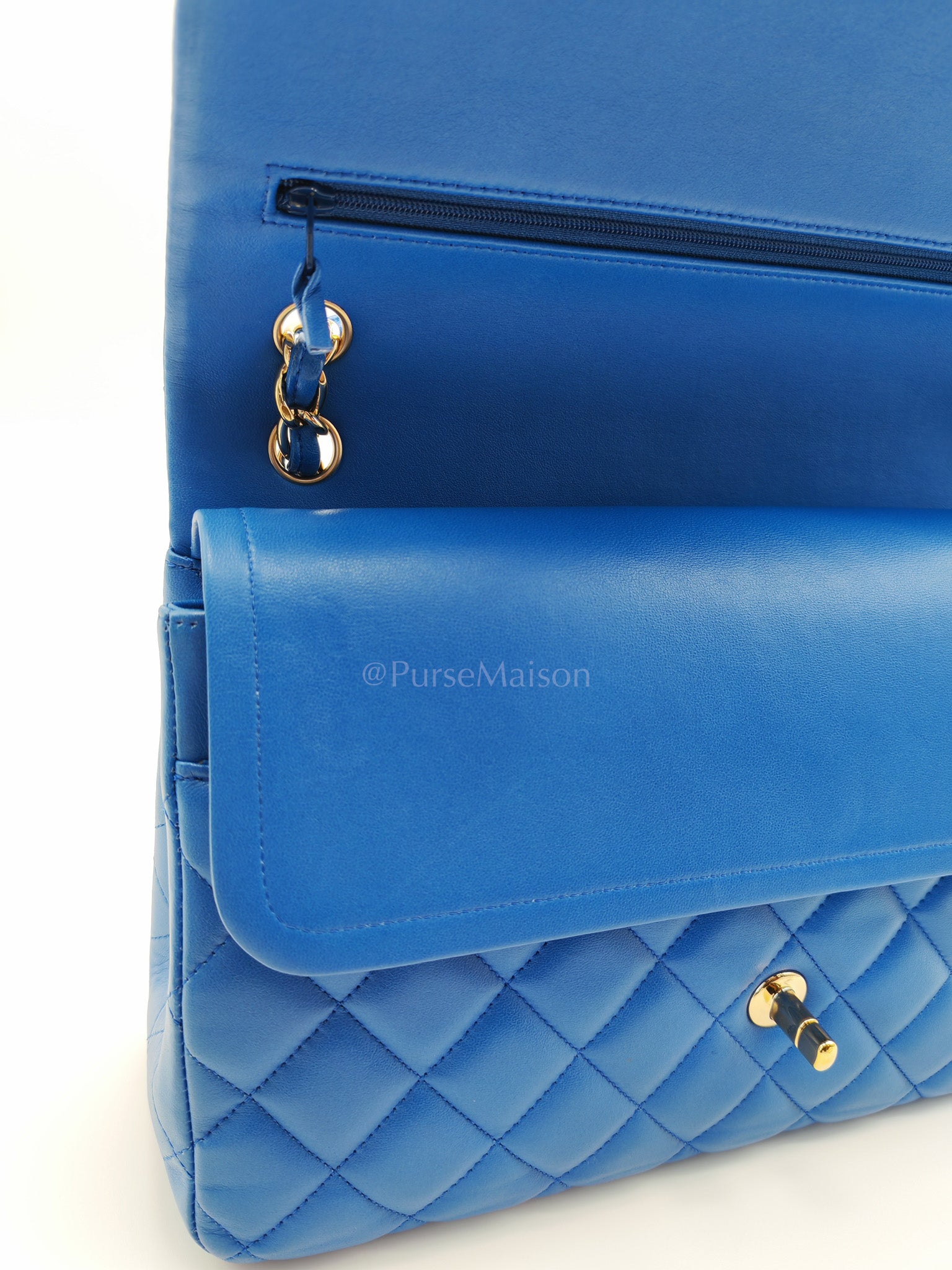 Classic Double Flap Jumbo in Royal Blue Quilted Lambskin Leather and Light Gold Hardware Series 21 | Purse Maison Luxury Bags Shop