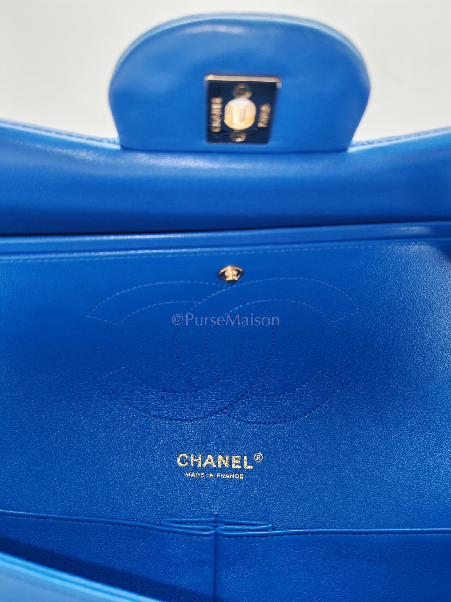 Classic Double Flap Jumbo in Royal Blue Quilted Lambskin Leather and Light Gold Hardware Series 21 | Purse Maison Luxury Bags Shop