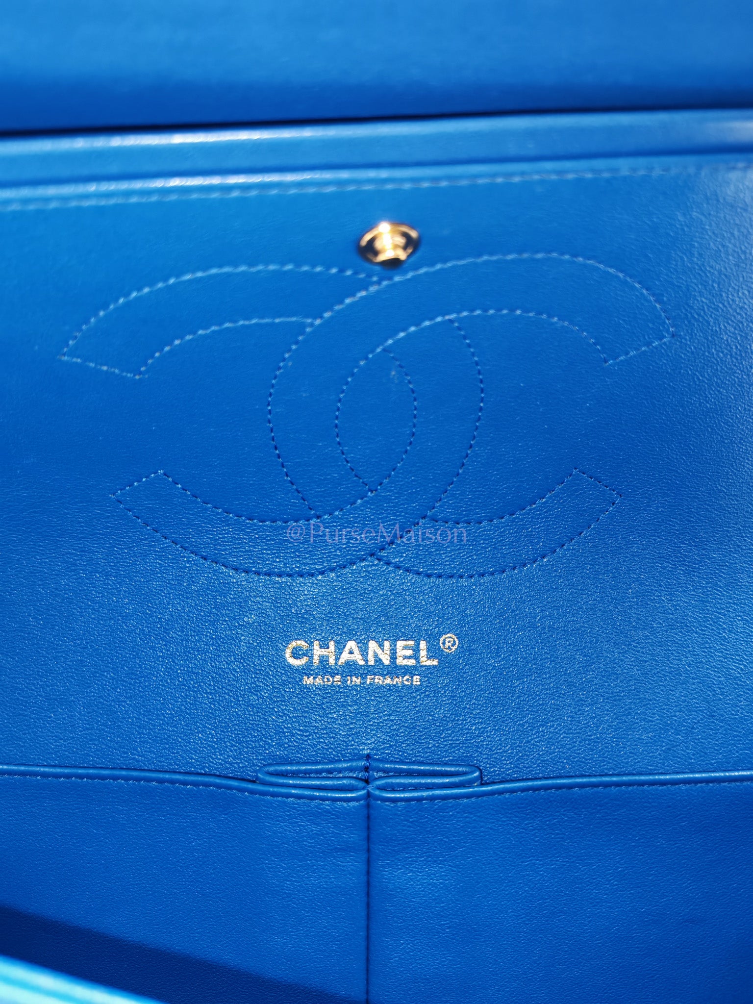 Classic Double Flap Jumbo in Royal Blue Quilted Lambskin Leather and Light Gold Hardware Series 21 | Purse Maison Luxury Bags Shop