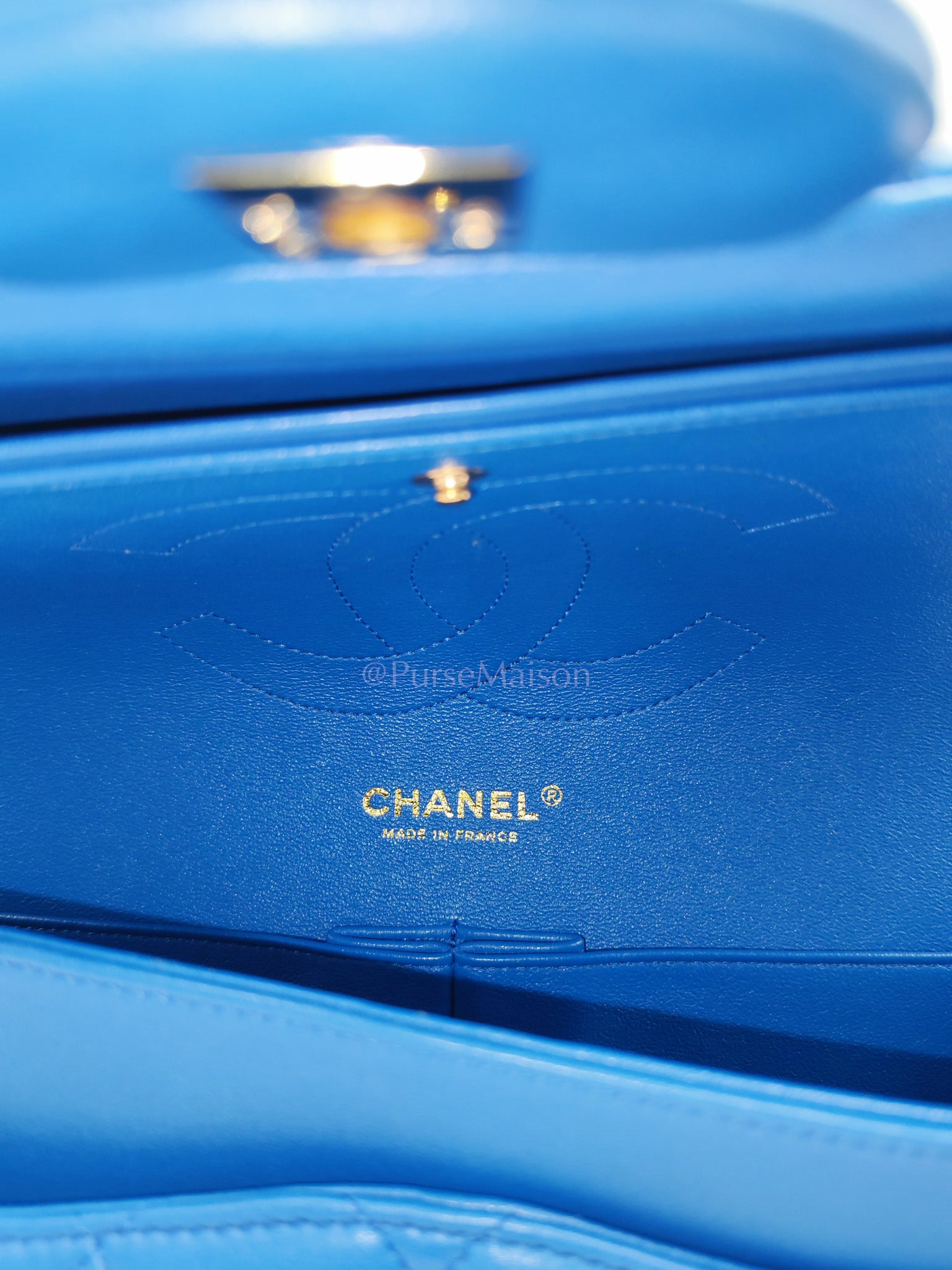 Classic Double Flap Jumbo in Royal Blue Quilted Lambskin Leather and Light Gold Hardware Series 21 | Purse Maison Luxury Bags Shop