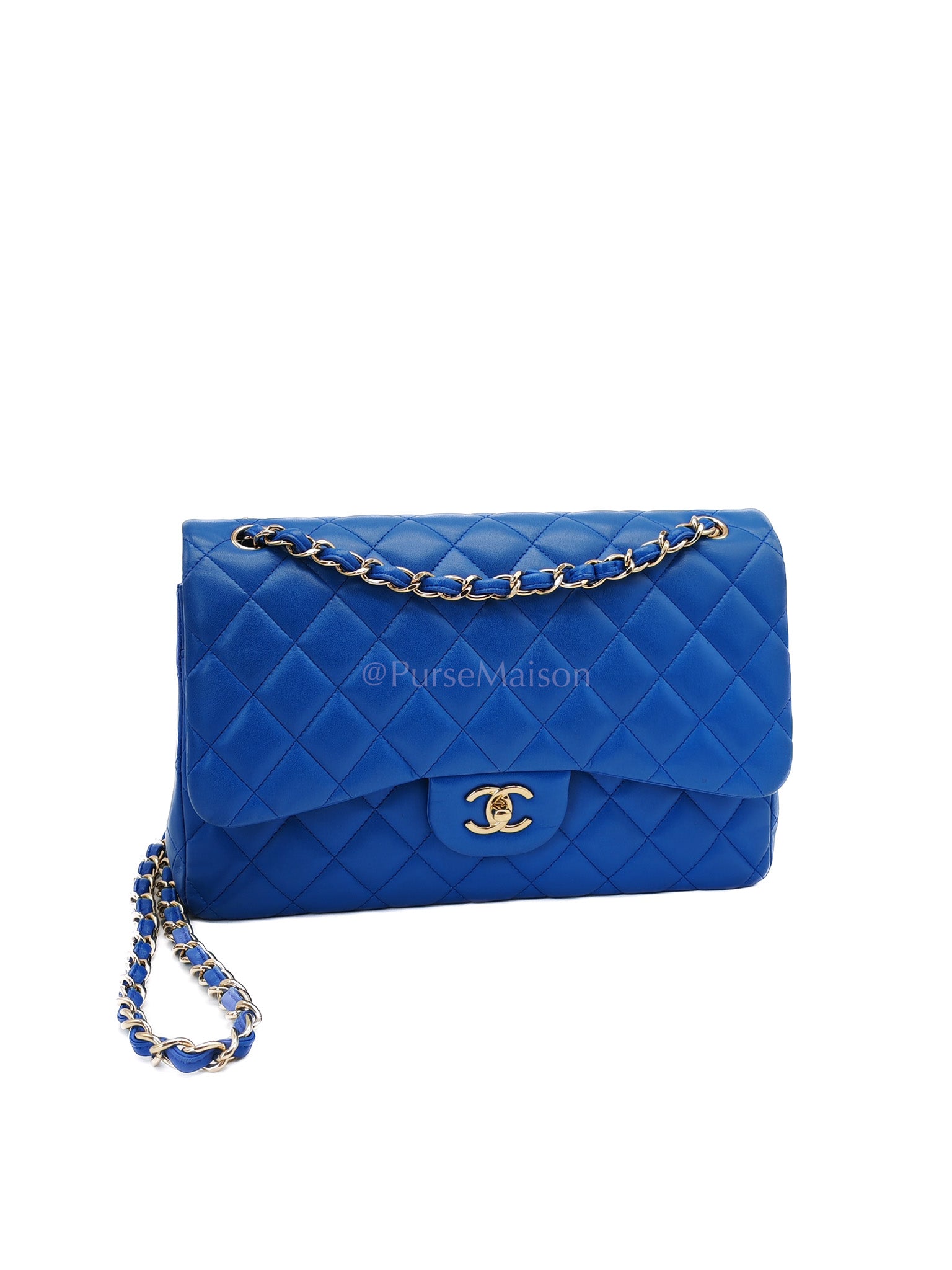 Classic Double Flap Jumbo in Royal Blue Quilted Lambskin Leather and Light Gold Hardware Series 21 | Purse Maison Luxury Bags Shop