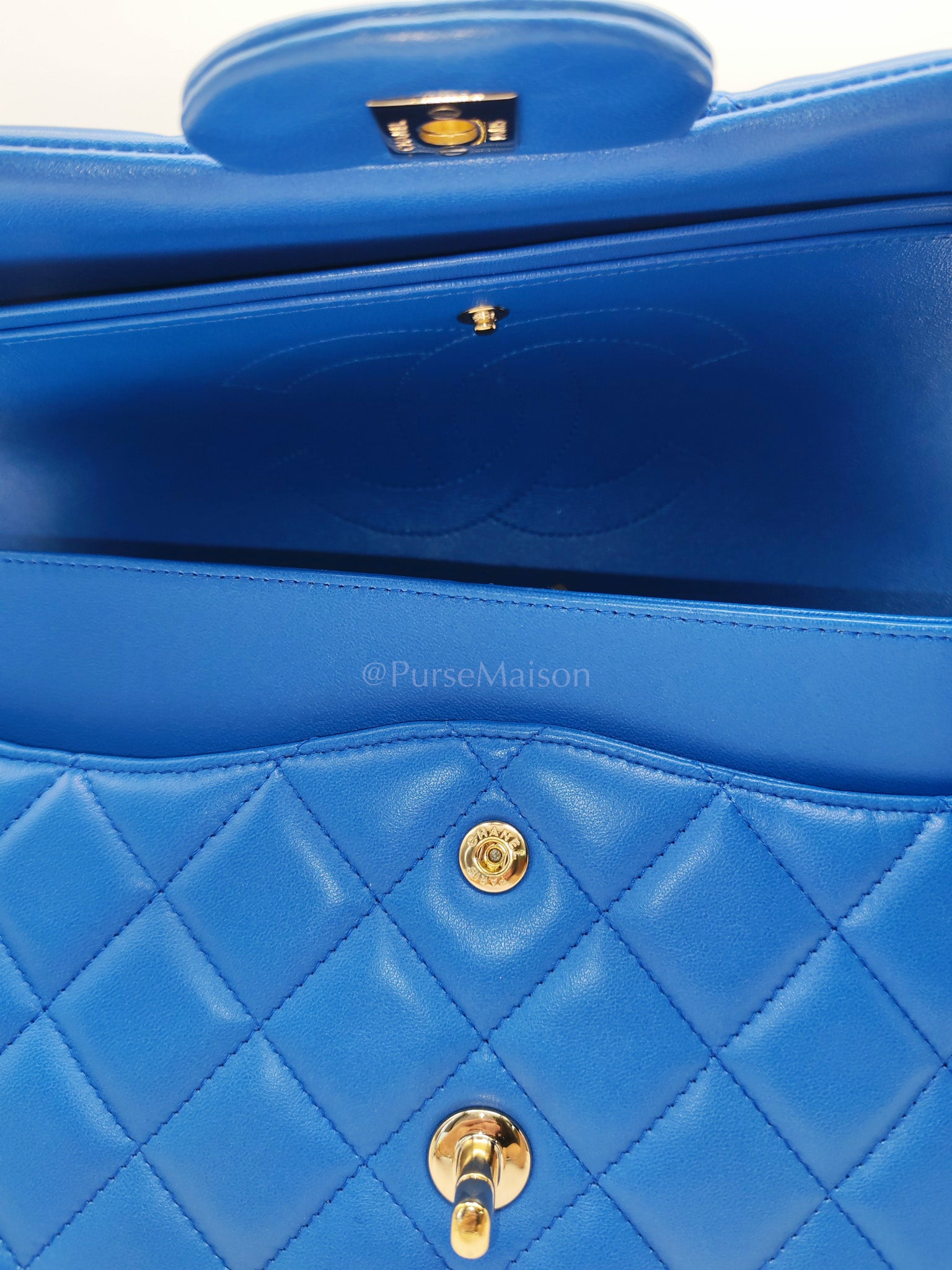 Classic Double Flap Jumbo in Royal Blue Quilted Lambskin Leather and Light Gold Hardware Series 21 | Purse Maison Luxury Bags Shop
