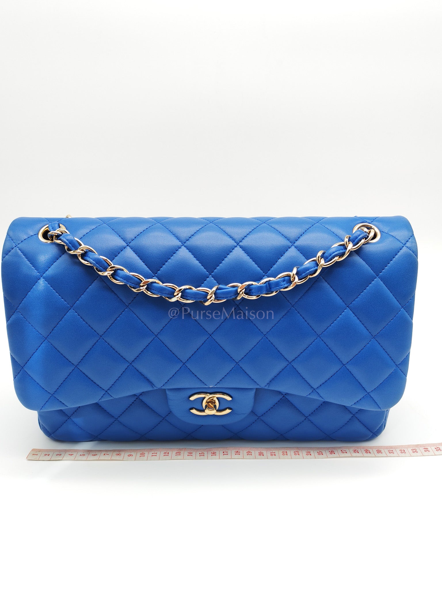 Classic Double Flap Jumbo in Royal Blue Quilted Lambskin Leather and Light Gold Hardware Series 21 | Purse Maison Luxury Bags Shop