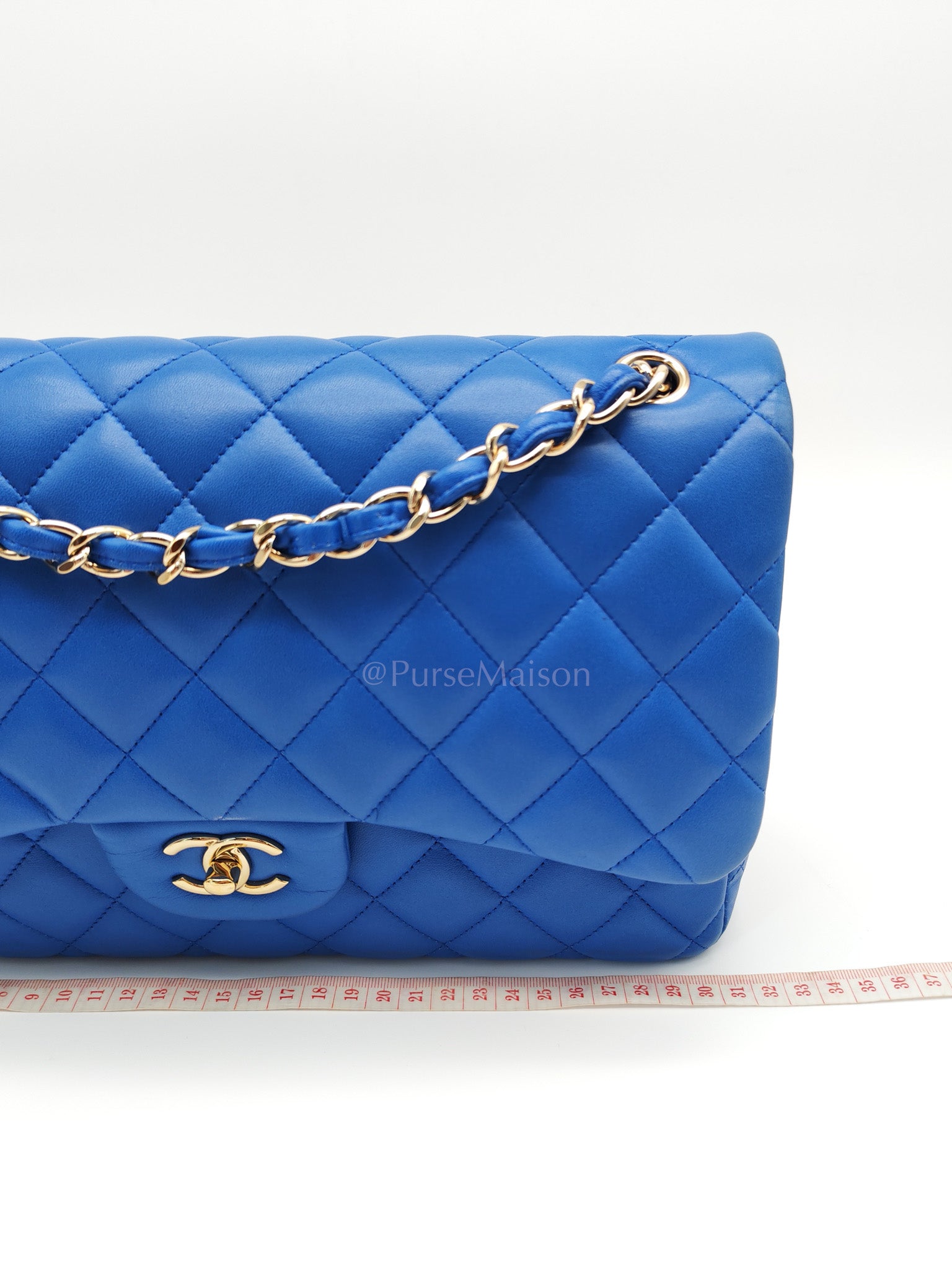 Classic Double Flap Jumbo in Royal Blue Quilted Lambskin Leather and Light Gold Hardware Series 21 | Purse Maison Luxury Bags Shop