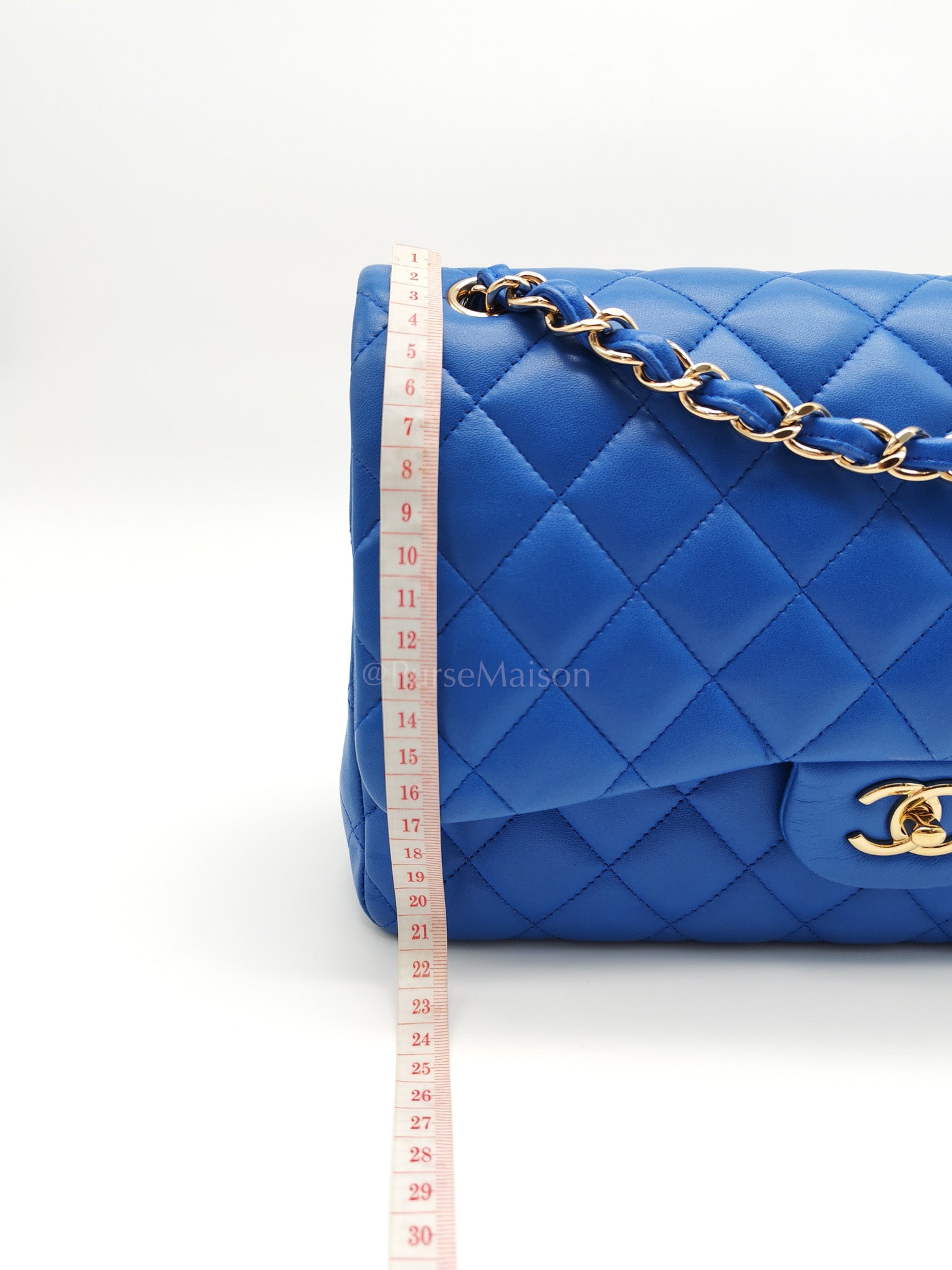 Classic Double Flap Jumbo in Royal Blue Quilted Lambskin Leather and Light Gold Hardware Series 21 | Purse Maison Luxury Bags Shop