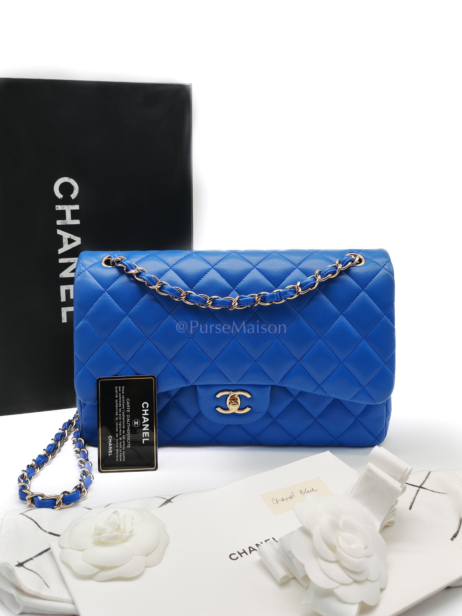 Classic Double Flap Jumbo in Royal Blue Quilted Lambskin Leather and Light Gold Hardware Series 21 | Purse Maison Luxury Bags Shop