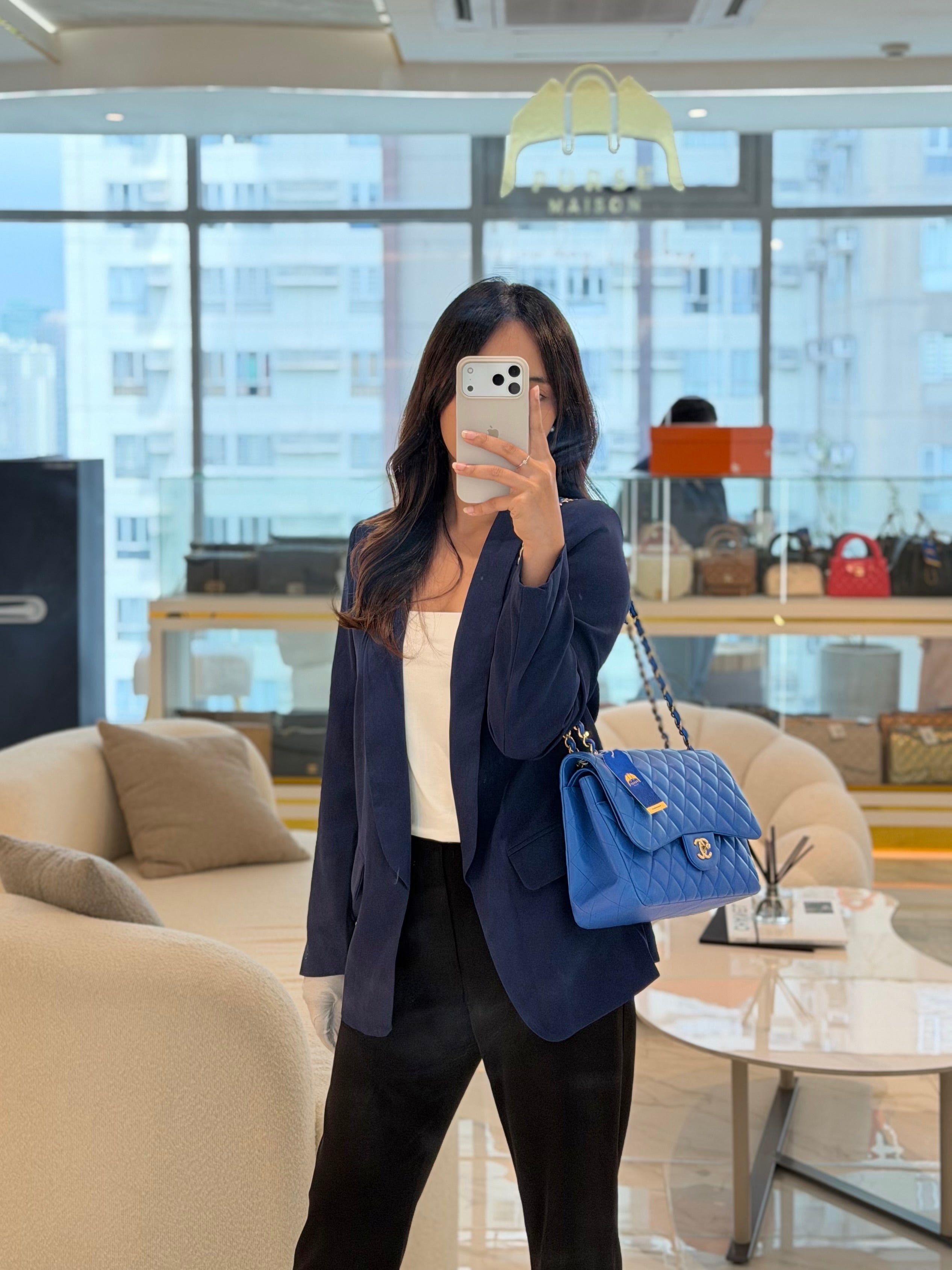 Classic Double Flap Jumbo in Royal Blue Quilted Lambskin Leather and Light Gold Hardware Series 21 | Purse Maison Luxury Bags Shop