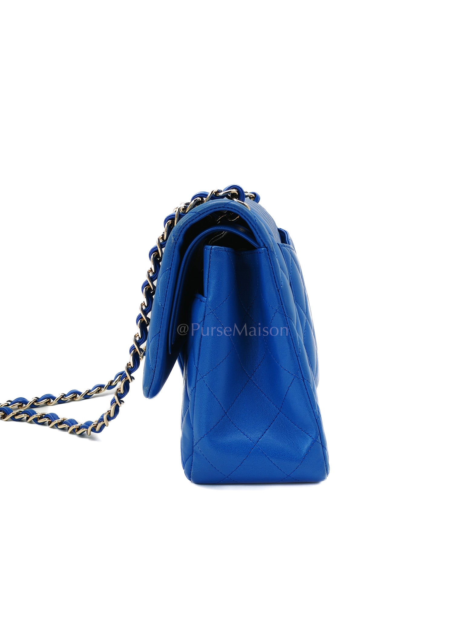 Classic Double Flap Jumbo in Royal Blue Quilted Lambskin Leather and Light Gold Hardware Series 21 | Purse Maison Luxury Bags Shop