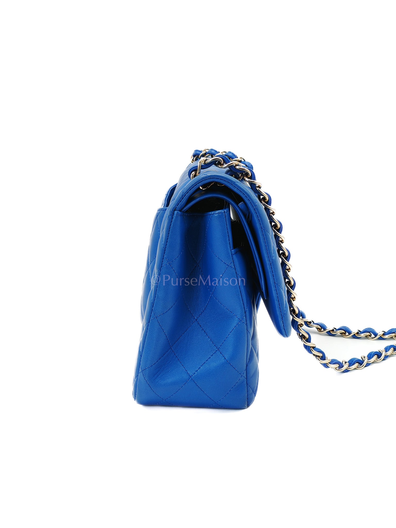 Classic Double Flap Jumbo in Royal Blue Quilted Lambskin Leather and Light Gold Hardware Series 21 | Purse Maison Luxury Bags Shop