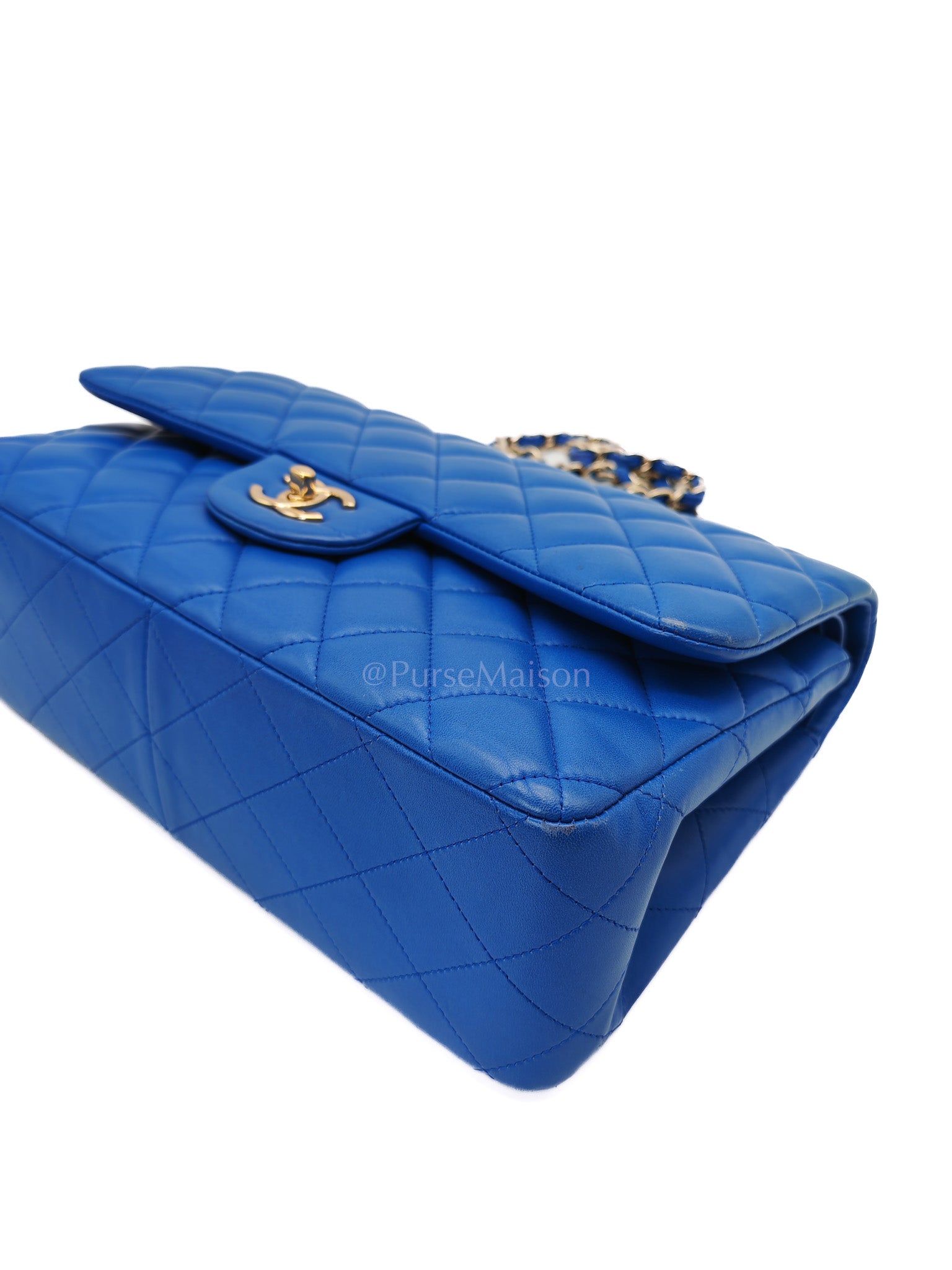 Classic Double Flap Jumbo in Royal Blue Quilted Lambskin Leather and Light Gold Hardware Series 21 | Purse Maison Luxury Bags Shop