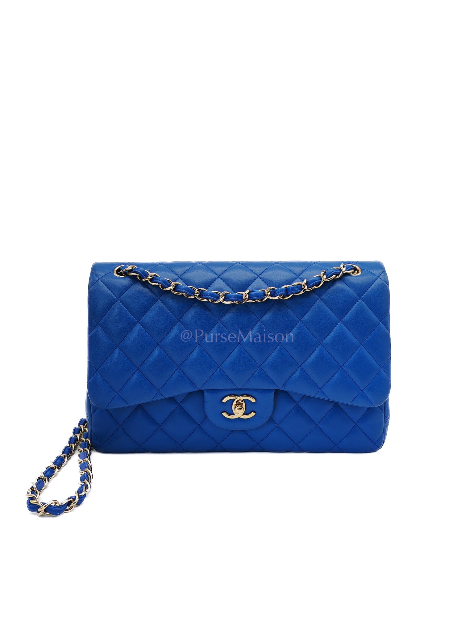 Classic Double Flap Jumbo in Royal Blue Quilted Lambskin Leather and Light Gold Hardware Series 21 | Purse Maison Luxury Bags Shop