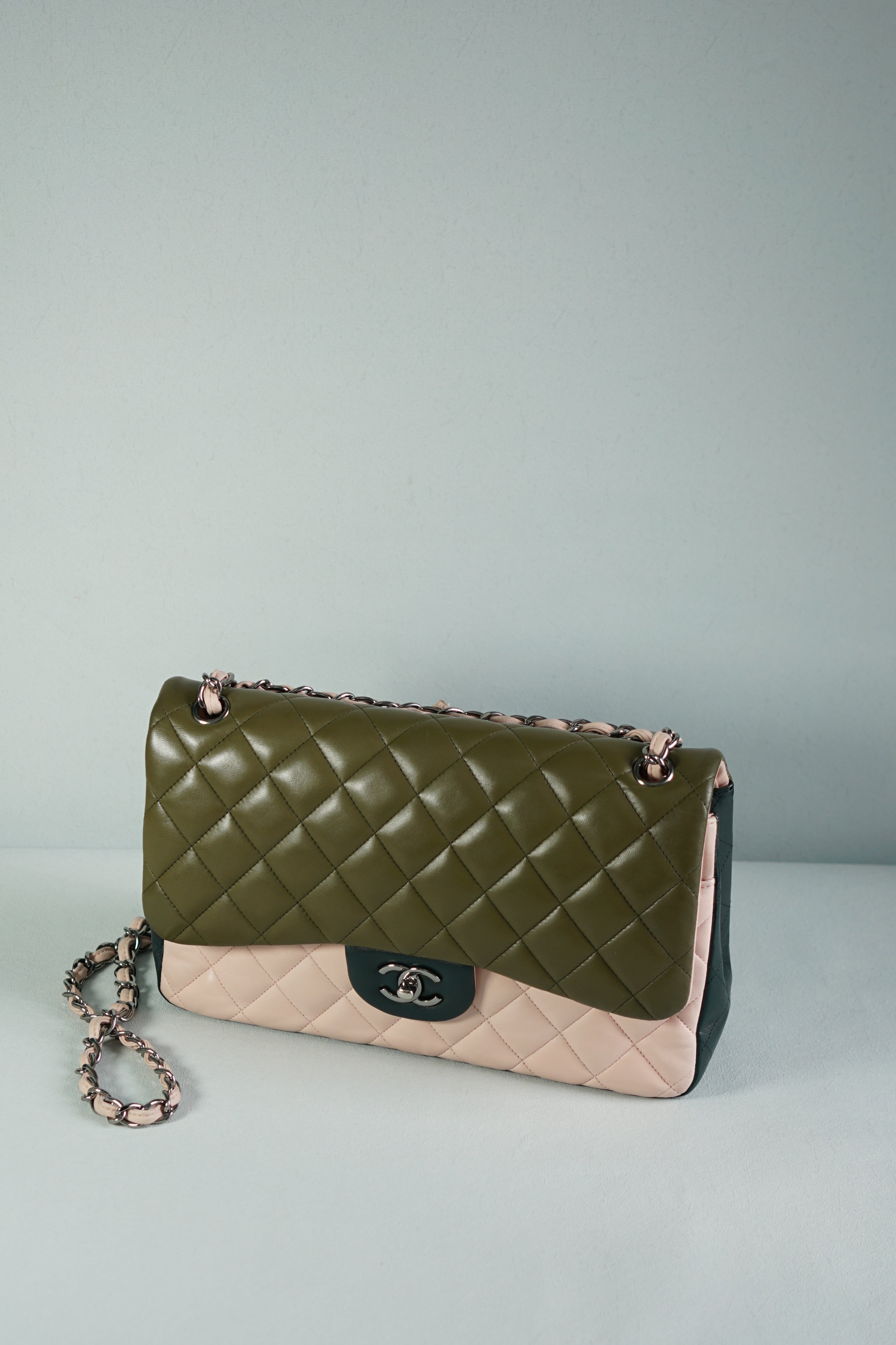 Chanel Classic Double Flap Jumbo in Tricolor Quilted Lambskin and Silver Hardware (Series 23)