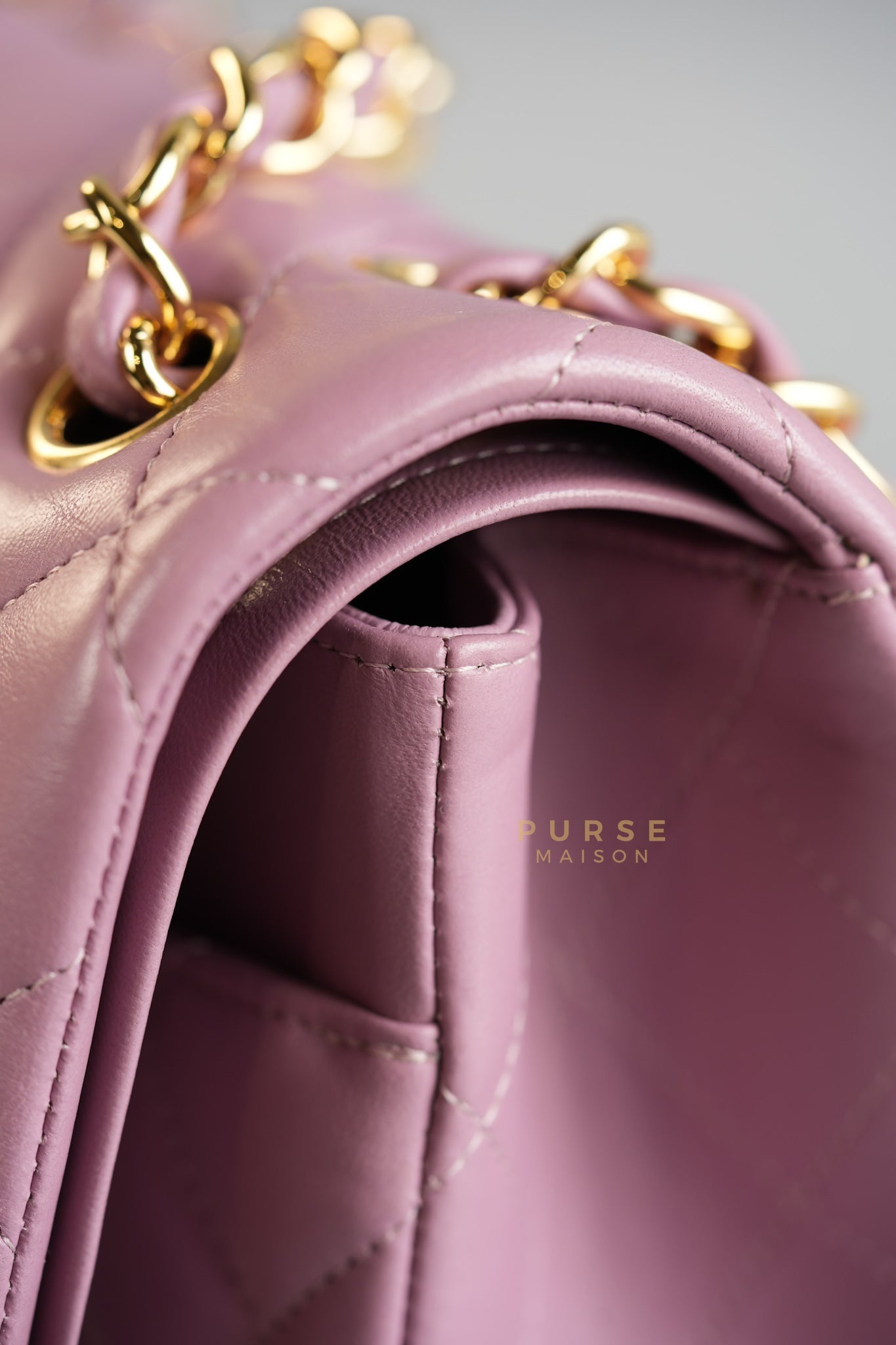 Classic Double Flap Jumbo Mauve Lambskin Leather and Gold Hardware Series 21 | Purse Maison Luxury Bags Shop