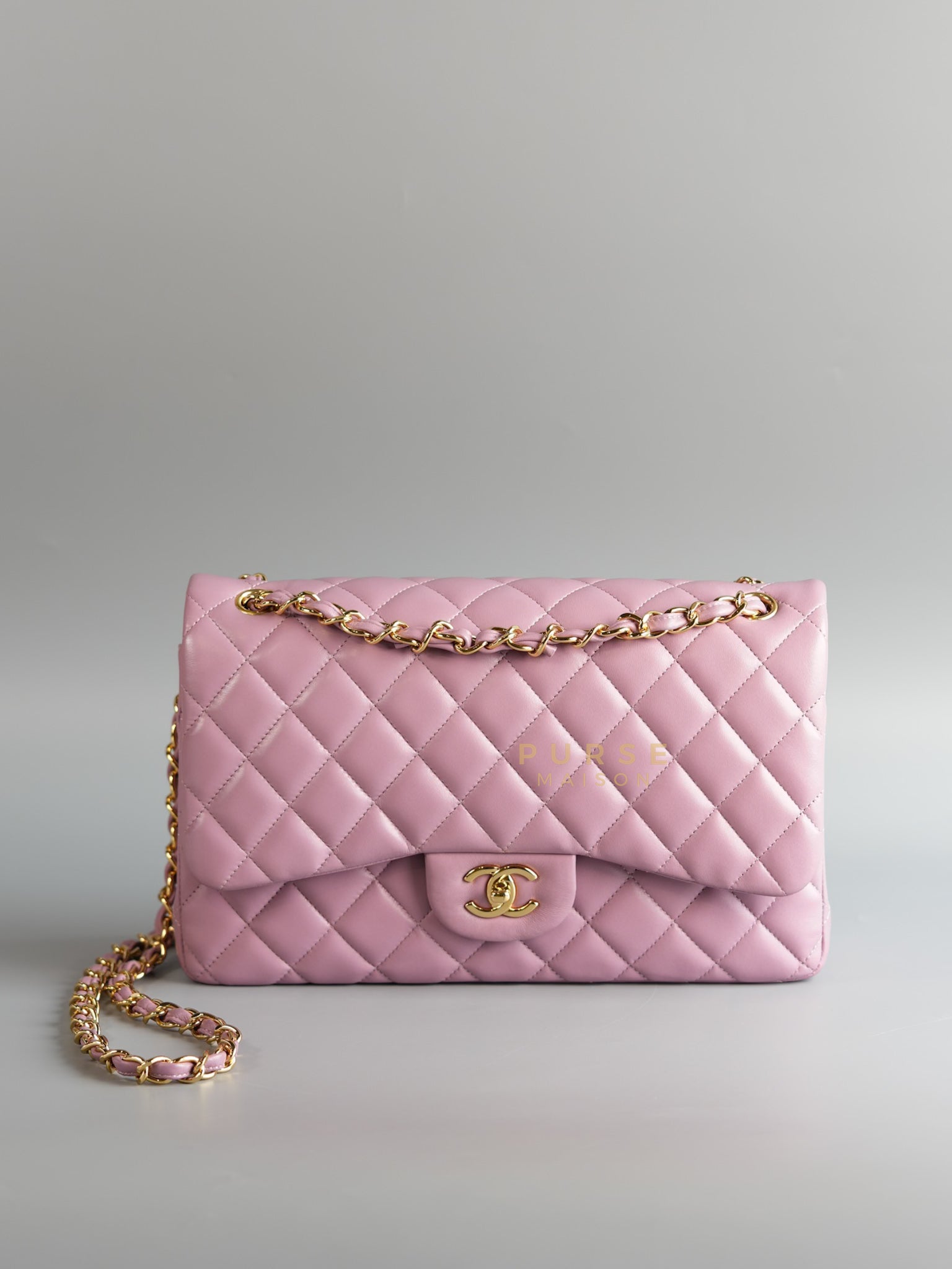 Classic Double Flap Jumbo Mauve Lambskin Leather and Gold Hardware Series 21 | Purse Maison Luxury Bags Shop