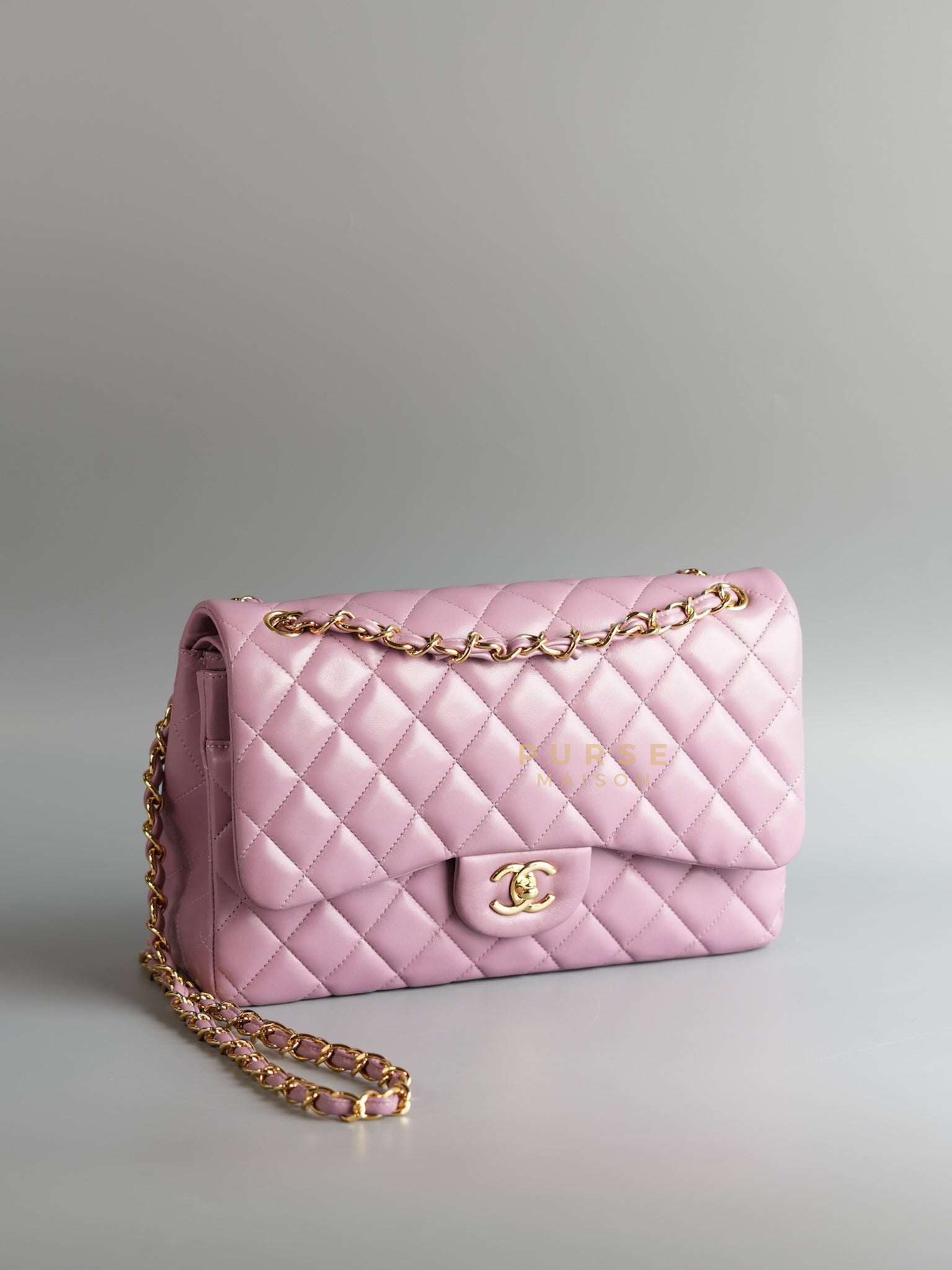 Classic Double Flap Jumbo Mauve Lambskin Leather and Gold Hardware Series 21 | Purse Maison Luxury Bags Shop