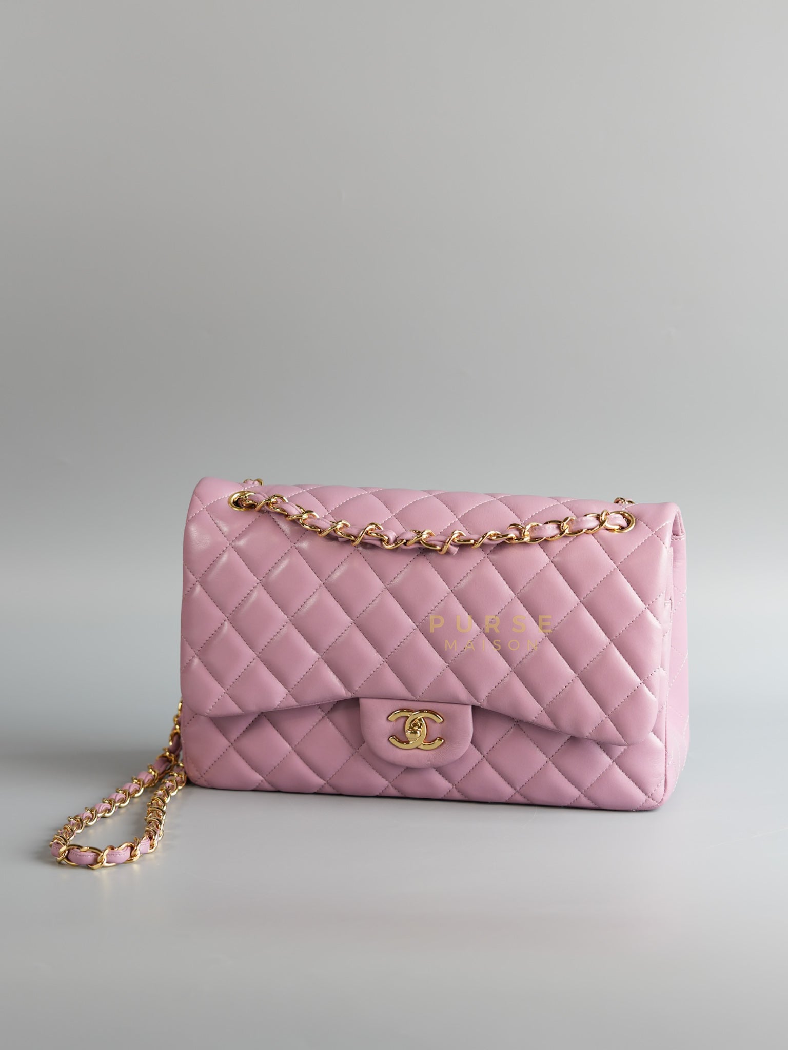 Classic Double Flap Jumbo Mauve Lambskin Leather and Gold Hardware Series 21 | Purse Maison Luxury Bags Shop