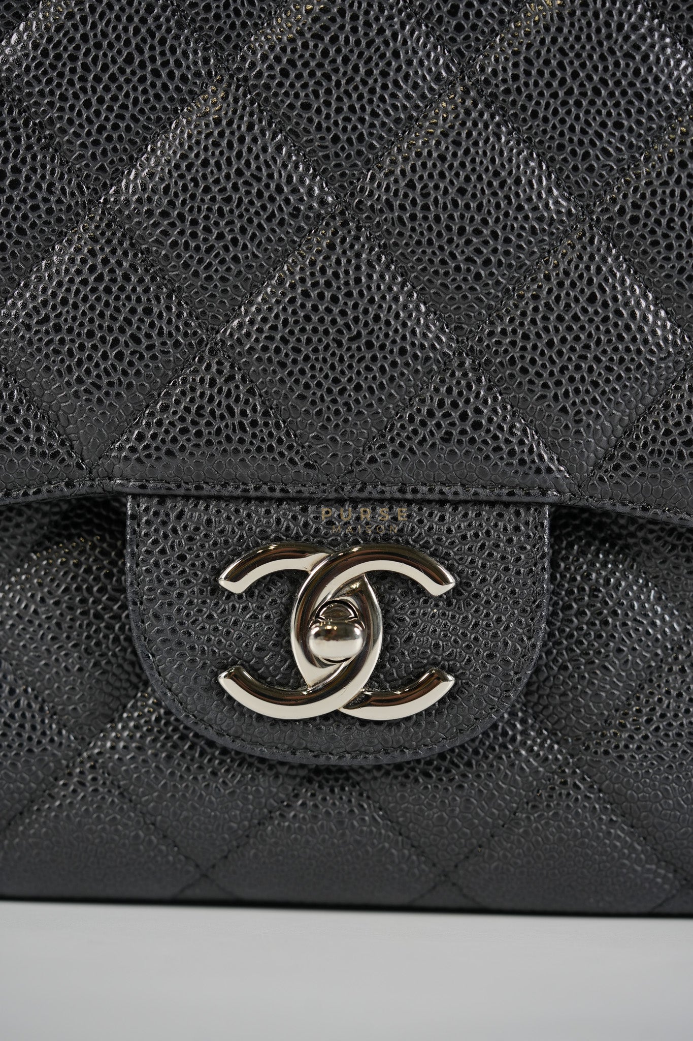 Classic Double Flap Maxi Black Caviar Leather Silver Hardware (Series 17) | Purse Maison Luxury Bags Shop