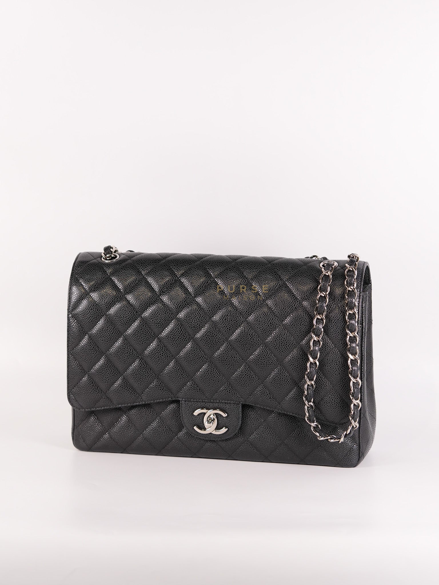 Classic Double Flap Maxi Black Caviar Leather Silver Hardware (Series 17) | Purse Maison Luxury Bags Shop